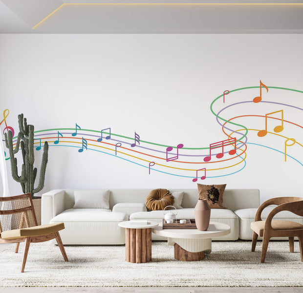 Premium Wallpaper Wall Mural - Colorful Music Notes 60"Wx40"H / Non-Woven Fleece