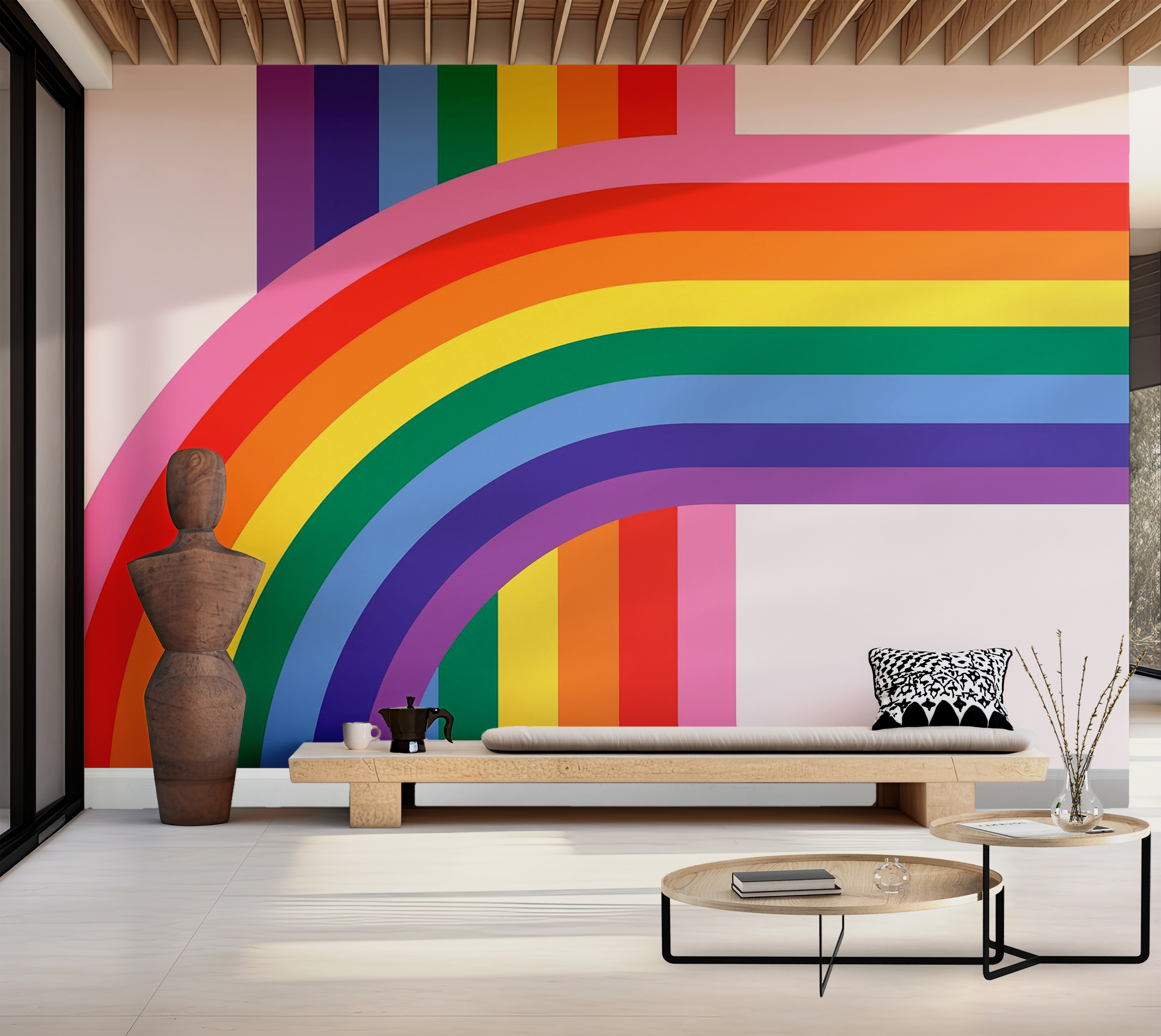 Premium Wallpaper Wall Mural - Colorful Rainbow Stripes 60"Wx40"H / Non-Woven Fleece