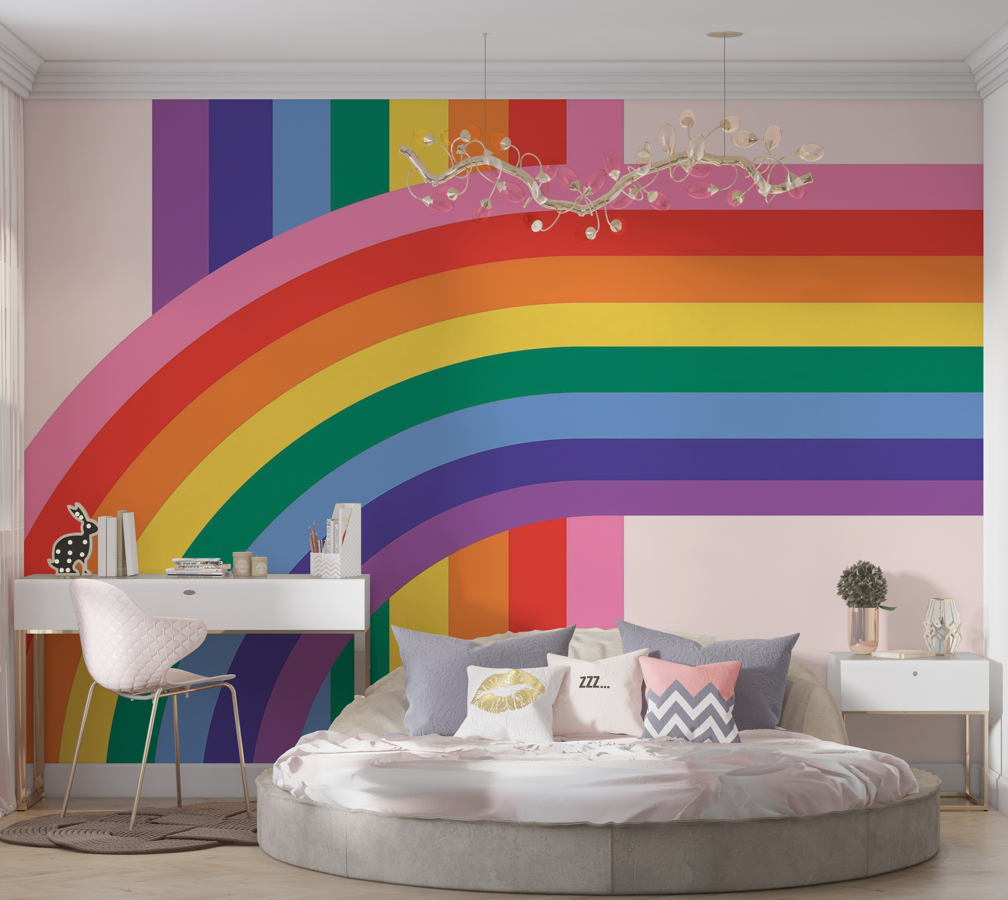 Premium Wallpaper Wall Mural - Colorful Rainbow Stripes 60"Wx40"H / Non-Woven Fleece