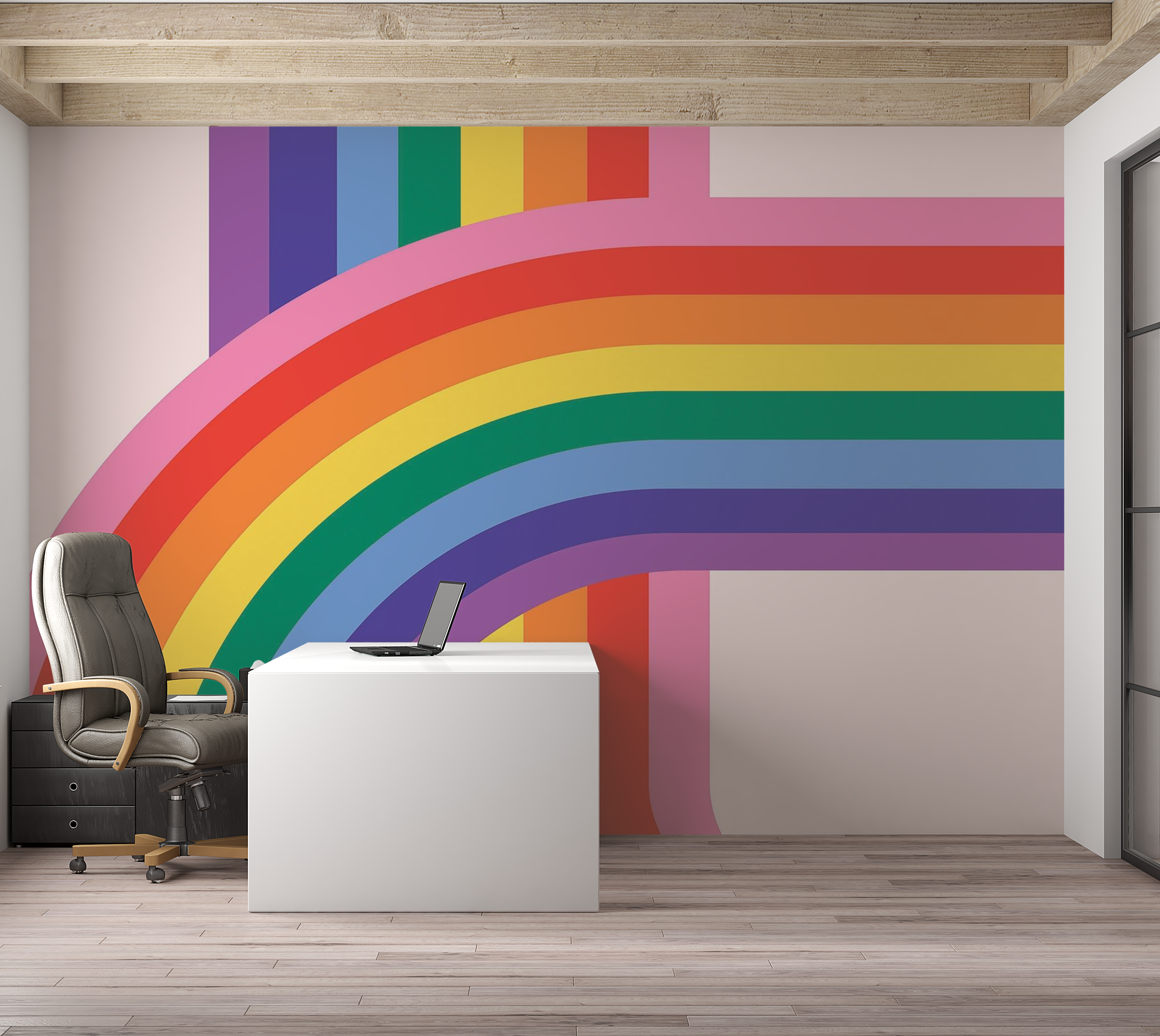 Premium Wallpaper Wall Mural - Colorful Rainbow Stripes 60"Wx40"H / Non-Woven Fleece