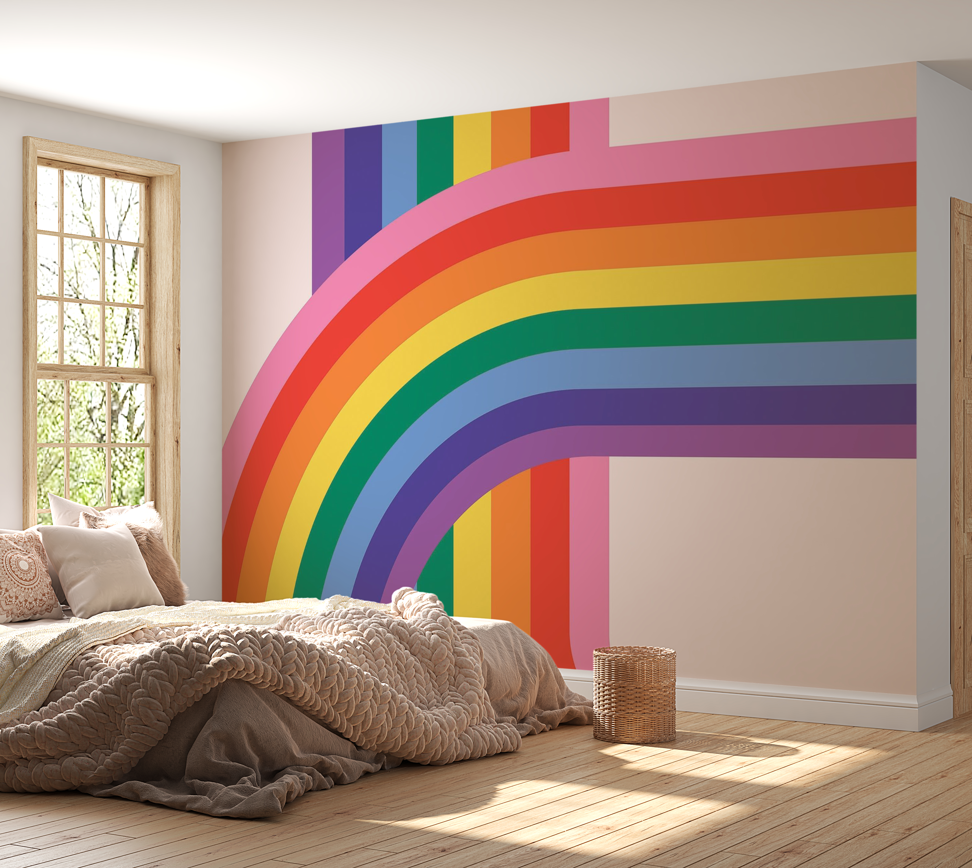 Premium Wallpaper Wall Mural - Colorful Rainbow Stripes 60"Wx40"H / Non-Woven Fleece