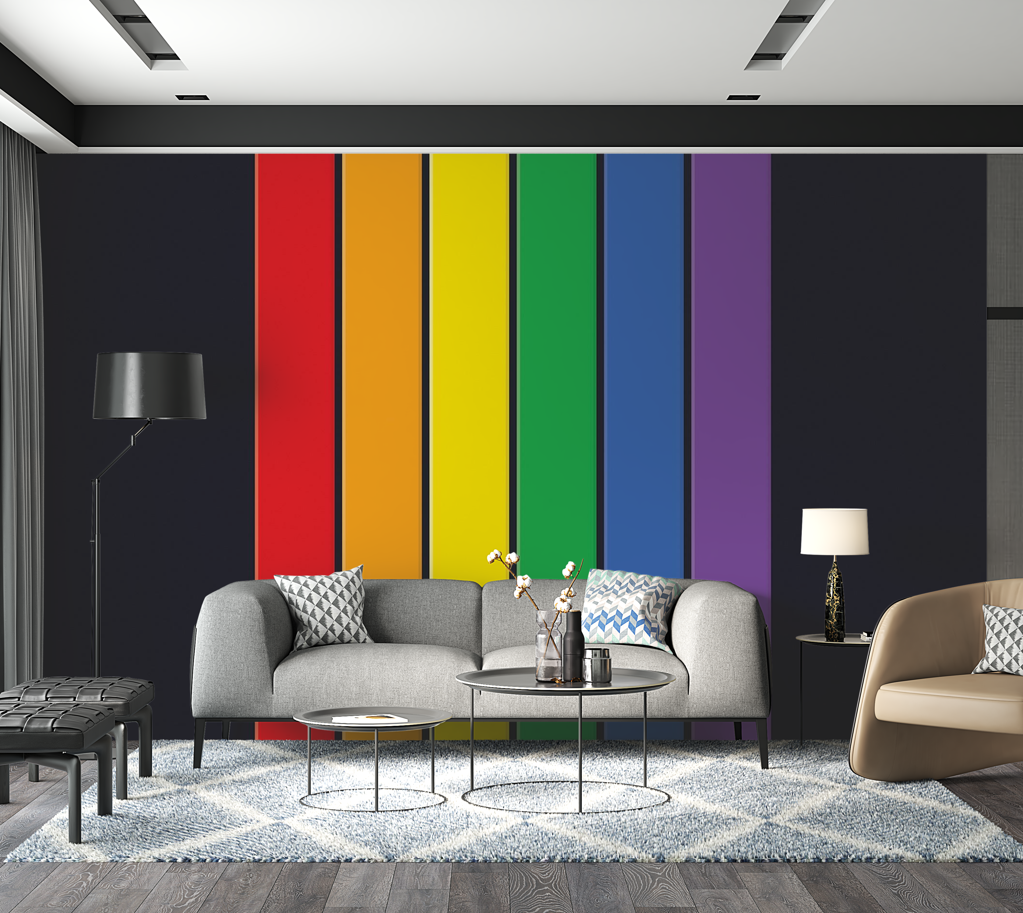 Premium Wallpaper Wall Mural - Colorful Stripes 60"Wx40"H / Non-Woven Fleece