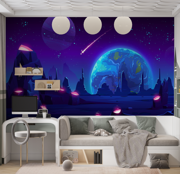 Premium Wallpaper Wall Mural - Cosmic Landscape 60"Wx40"H / Non-Woven Fleece