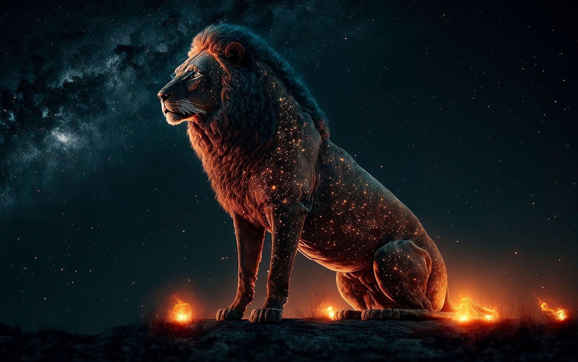 Premium Peel & Stick Wall Mural - Cosmic Lion Stargazing