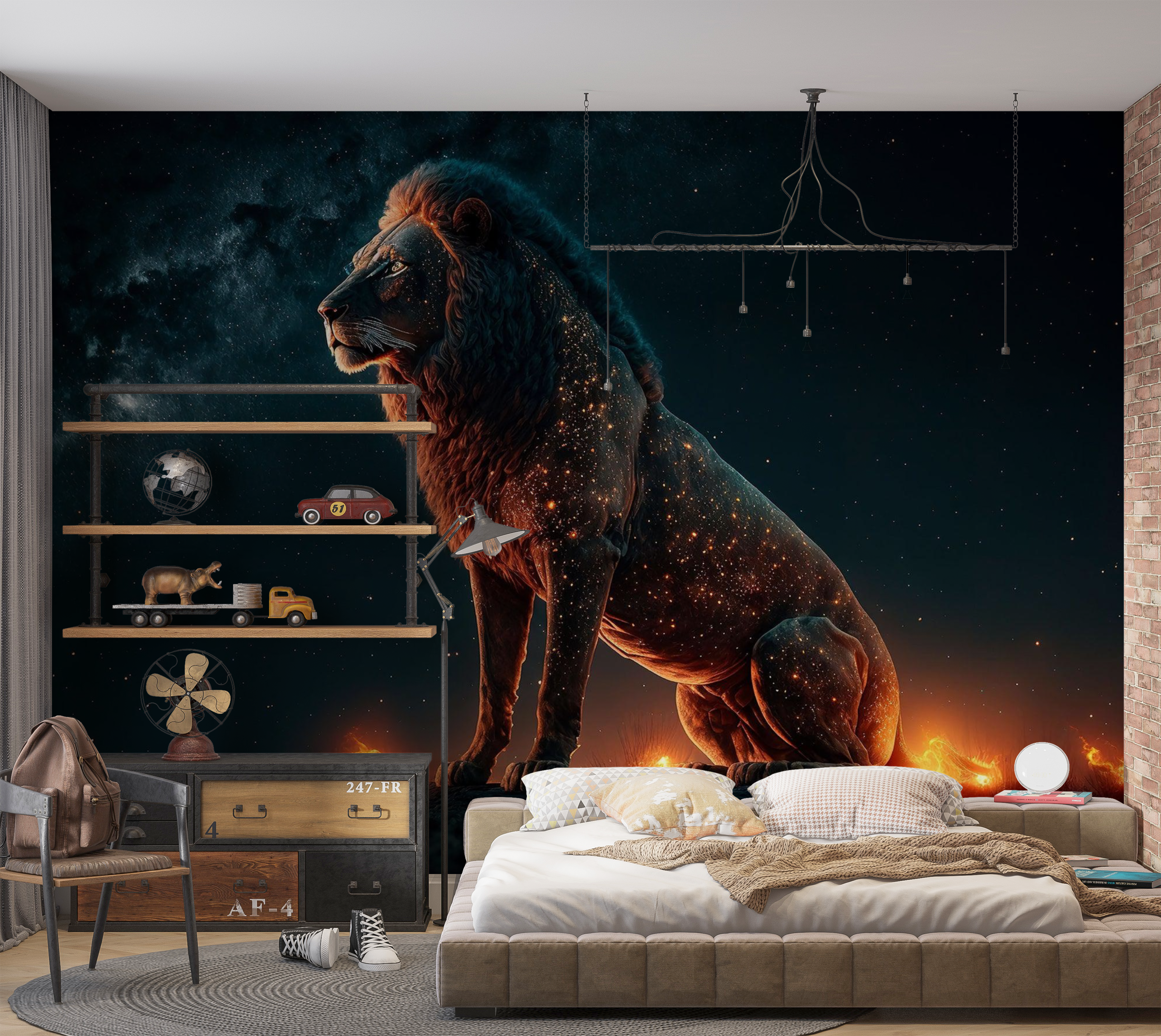 Premium Peel & Stick Wall Mural - Cosmic Lion Stargazing