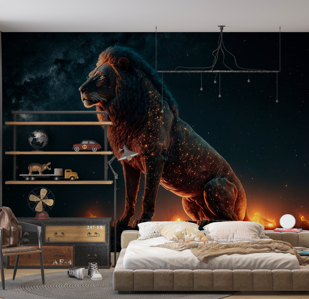 Premium Peel & Stick Wall Mural - Cosmic Lion Stargazing