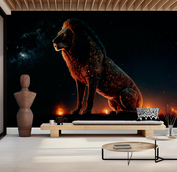 Premium Wallpaper Wall Mural - Cosmic Lion Stargazing 60"Wx40"H / Non-Woven Fleece