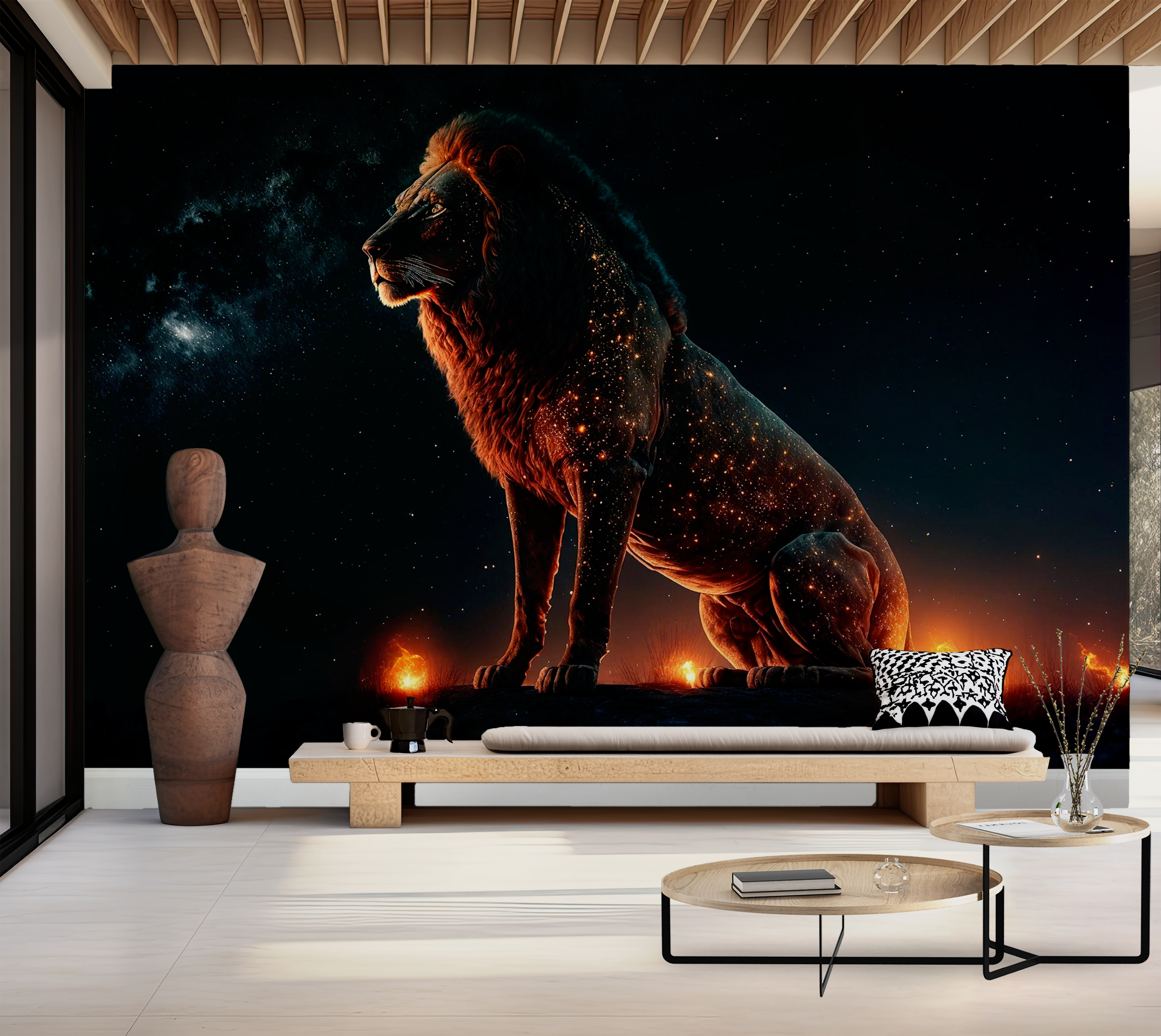 Premium Peel & Stick Wall Mural - Cosmic Lion Stargazing