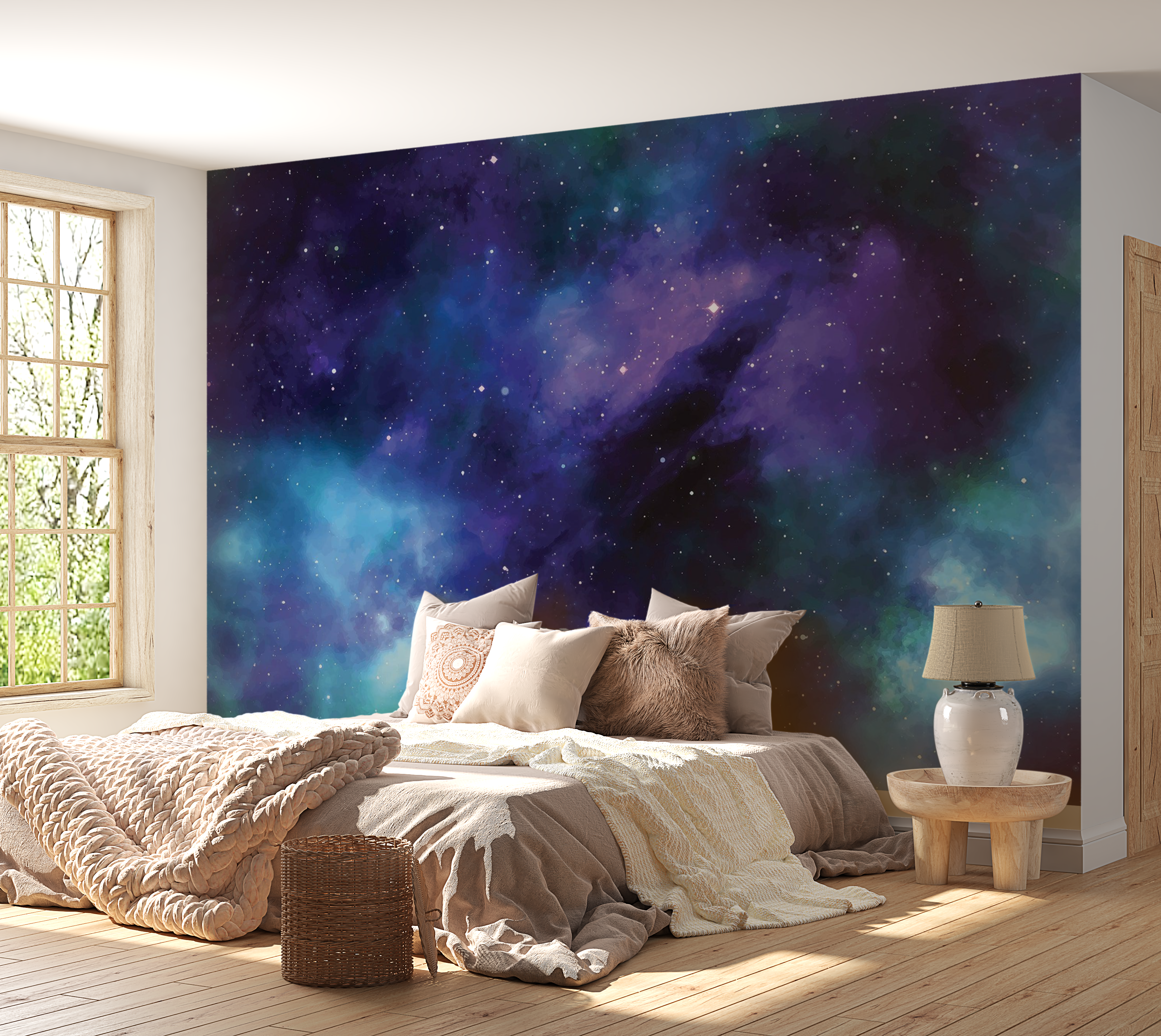 Premium Wallpaper Wall Mural - Cosmic Space Nebula 60"Wx40"H / Non-Woven Fleece