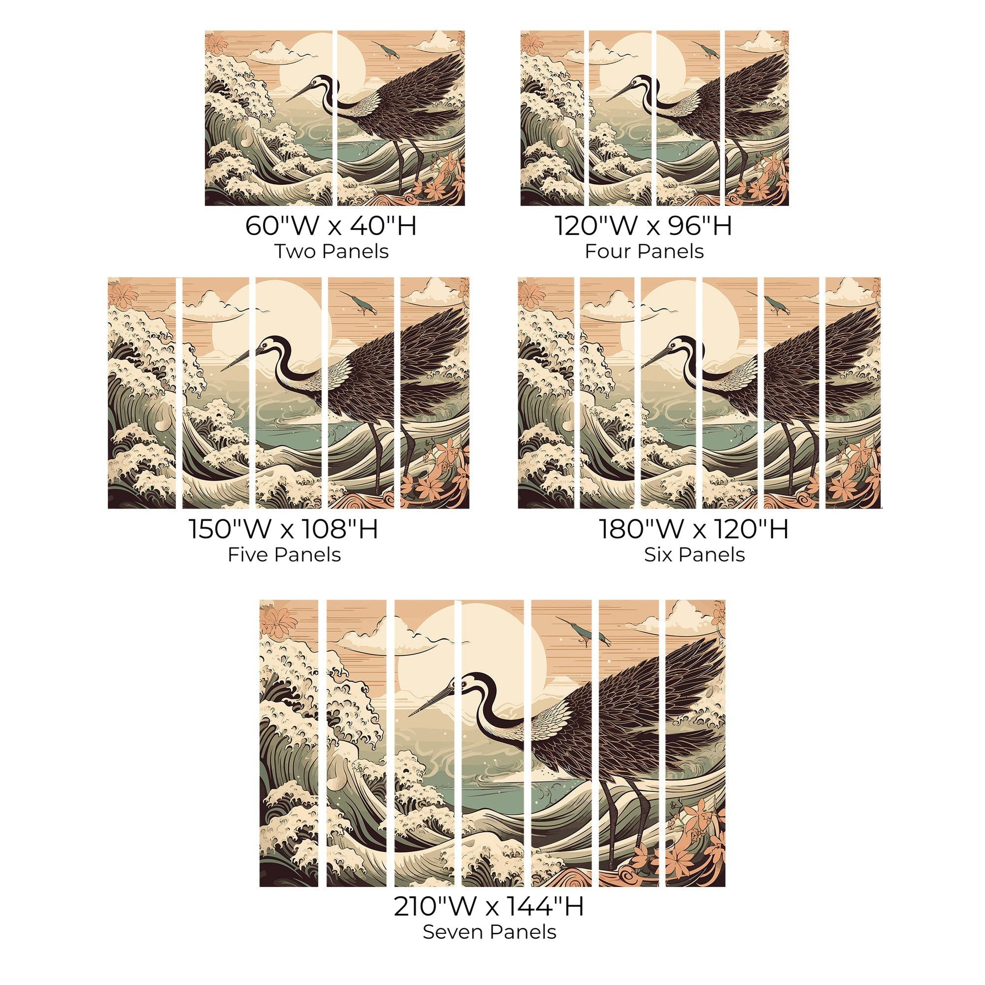 Premium Peel & Stick Wall Mural - Crane Sunset Illustration