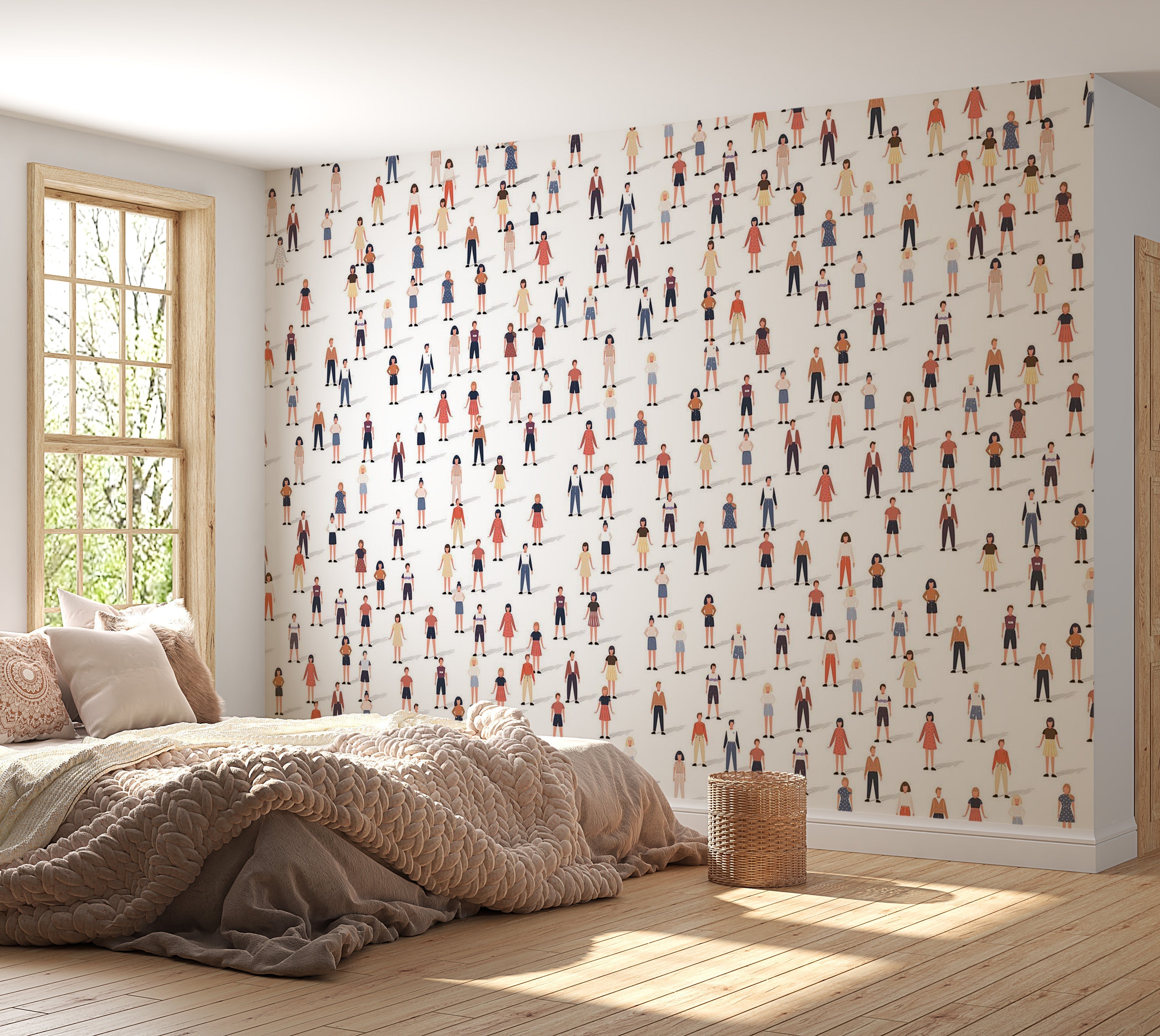 Premium Peel & Stick Wall Mural - Crowded People Illustration