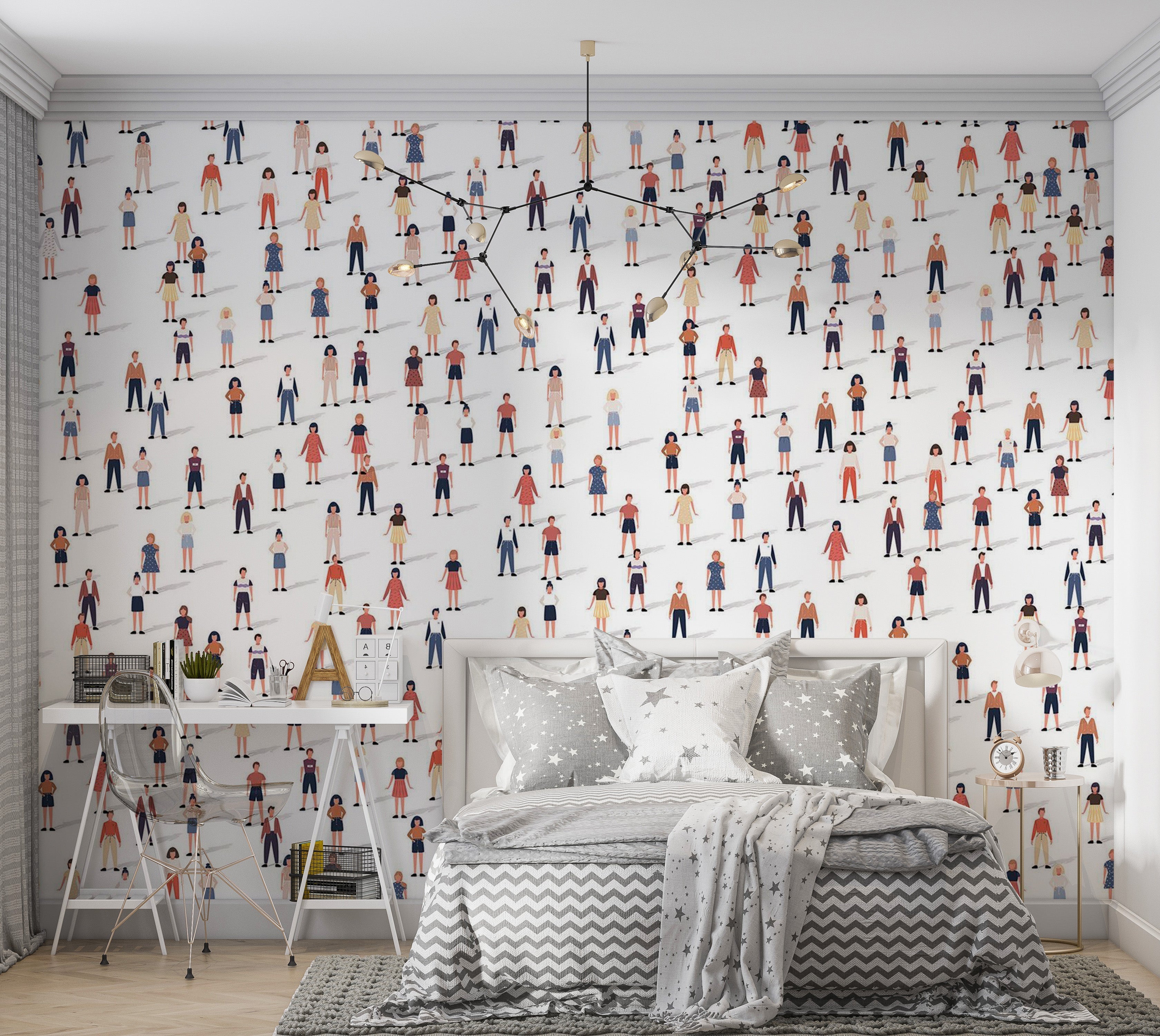 Premium Peel & Stick Wall Mural - Crowded People Illustration