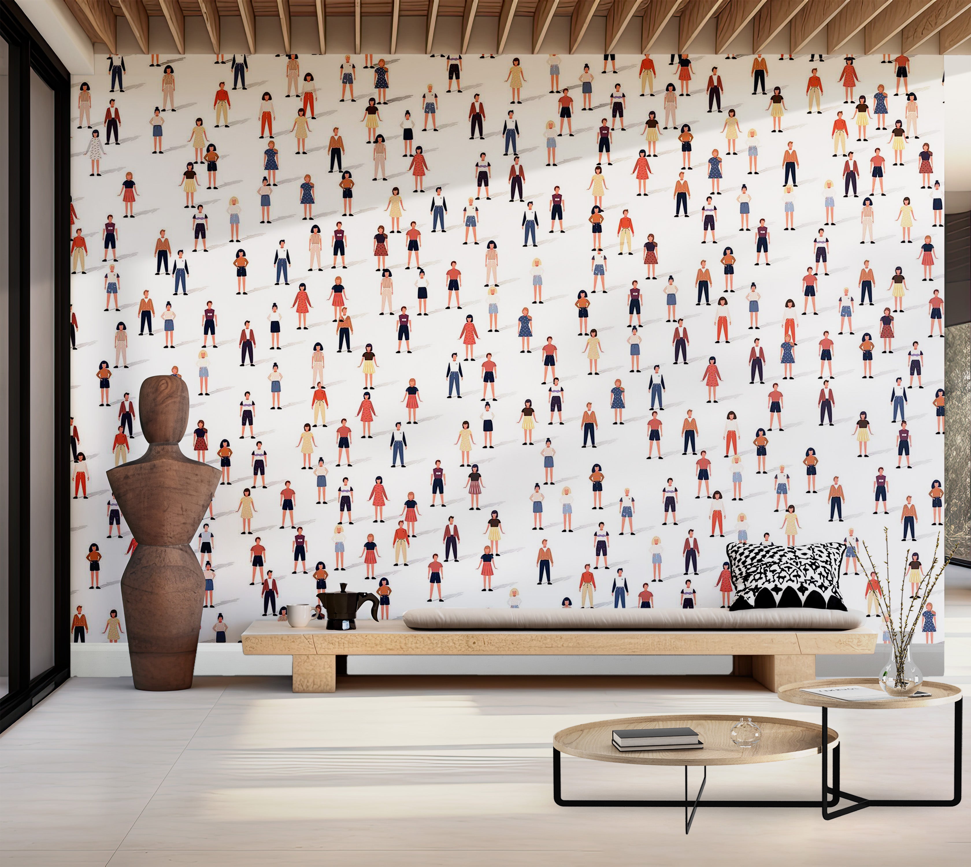 Premium Peel & Stick Wall Mural - Crowded People Illustration