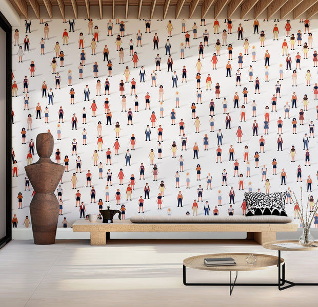 Premium Peel & Stick Wall Mural - Crowded People Illustration