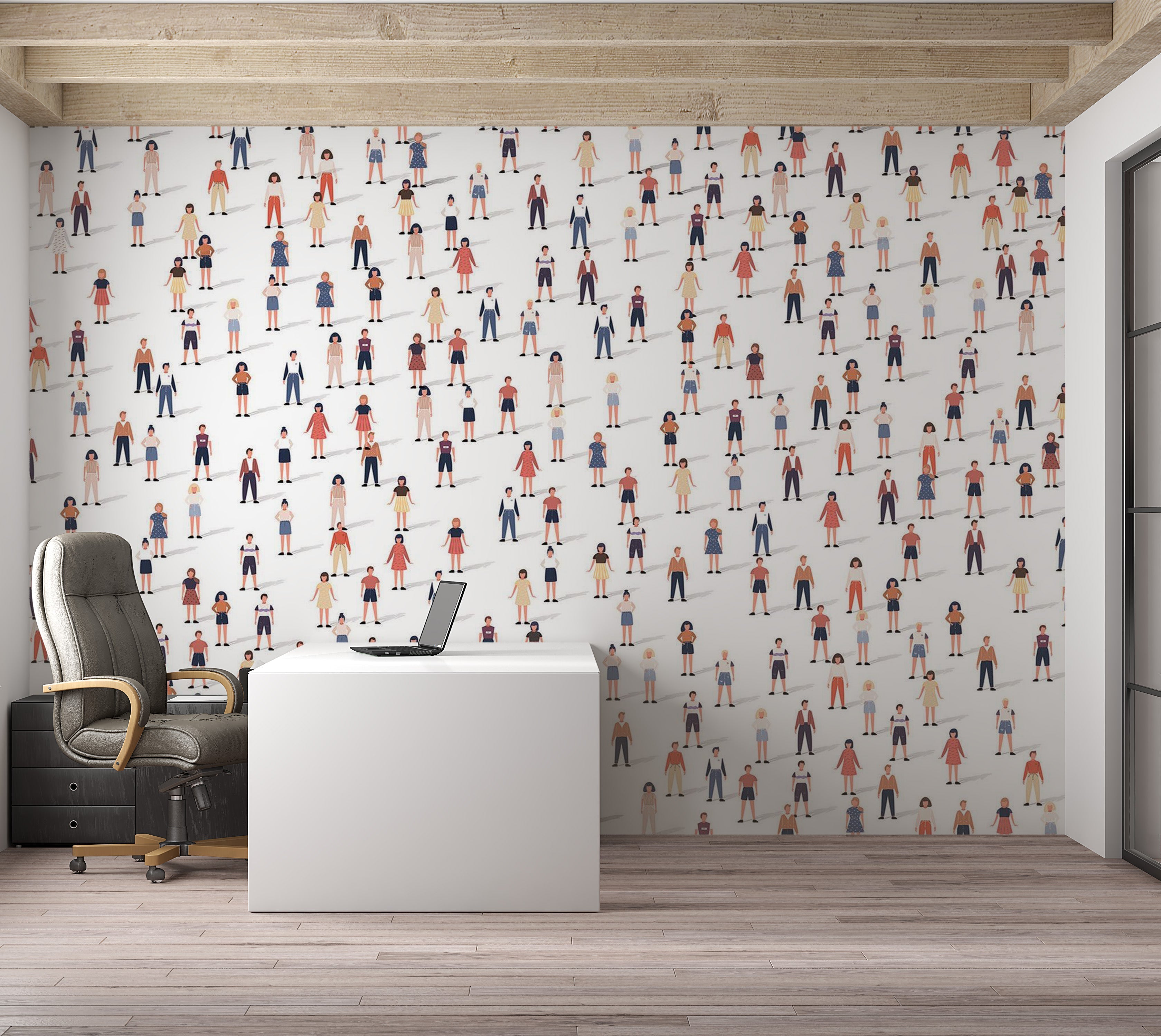 Premium Peel & Stick Wall Mural - Crowded People Illustration