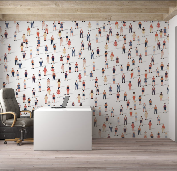 Premium Wallpaper Wall Mural - Crowded People Illustration 60"Wx40"H / Non-Woven Fleece