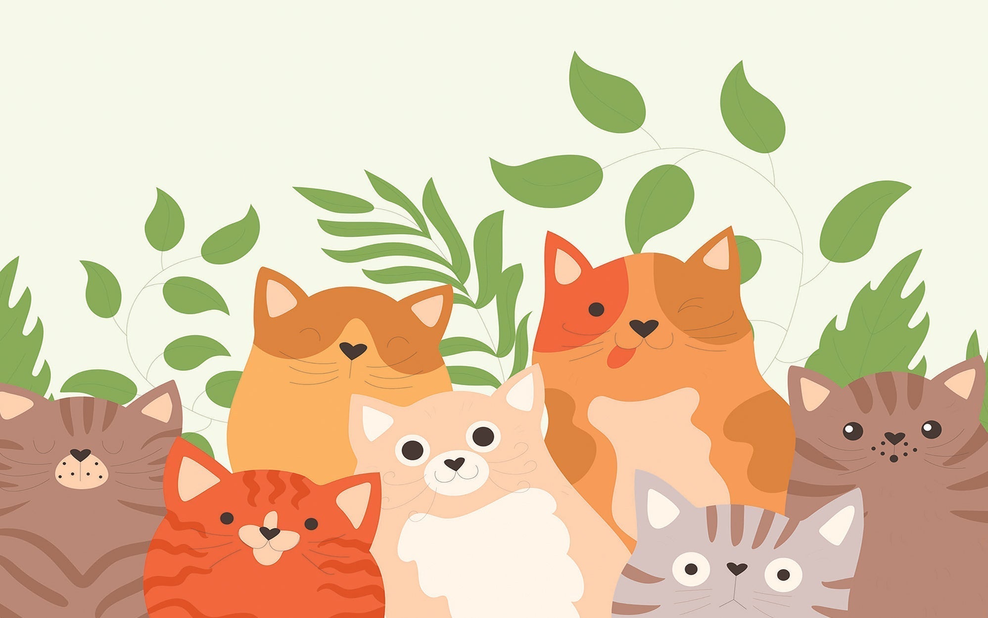 Premium Peel & Stick Wall Mural - Cute Cats Illustration