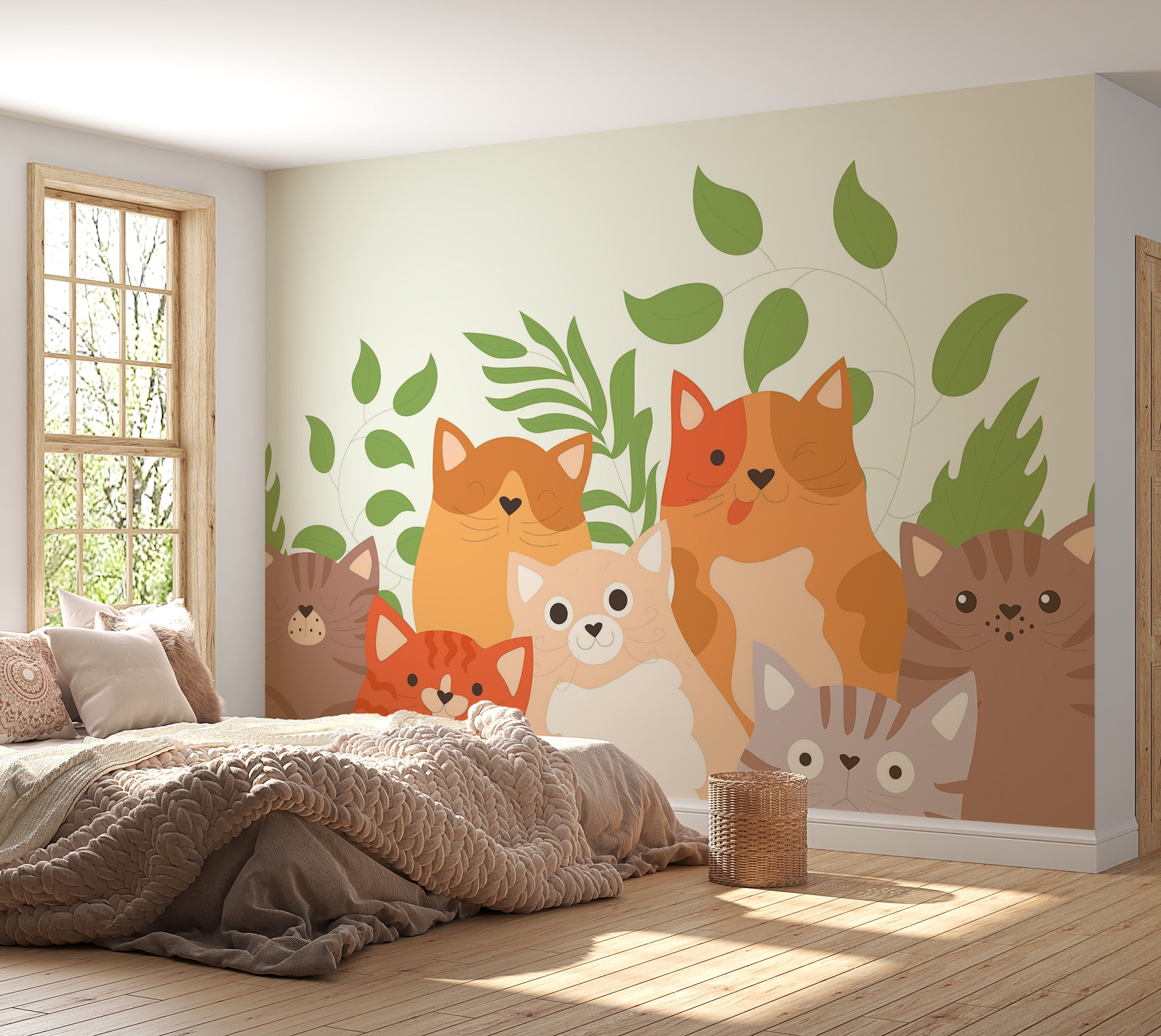 Premium Peel & Stick Wall Mural - Cute Cats Illustration