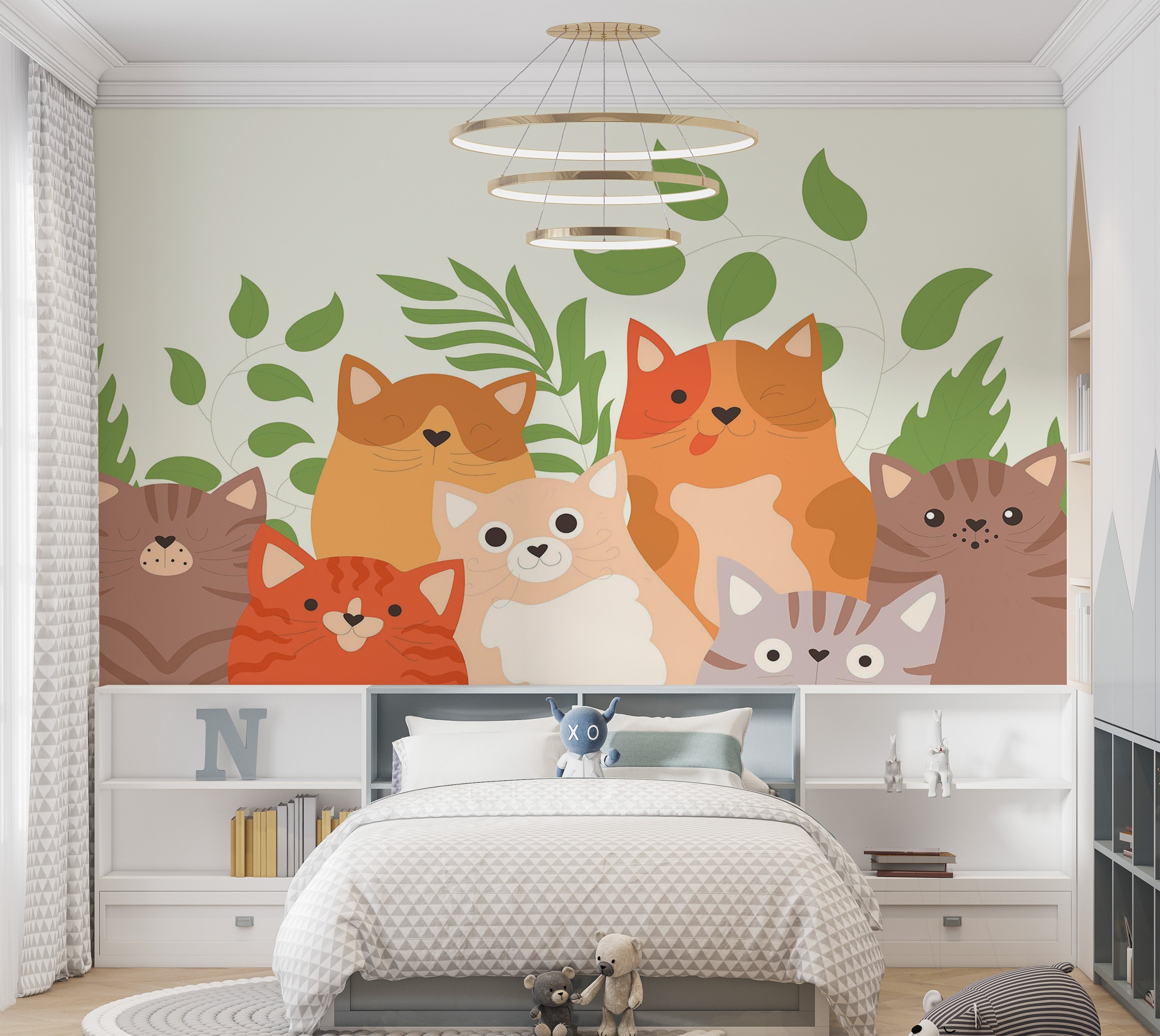 Premium Peel & Stick Wall Mural - Cute Cats Illustration