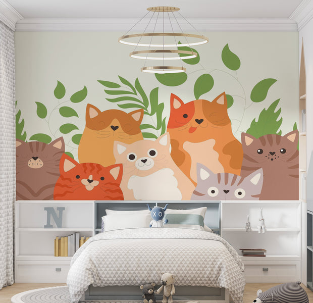 Premium Peel & Stick Wall Mural - Cute Cats Illustration