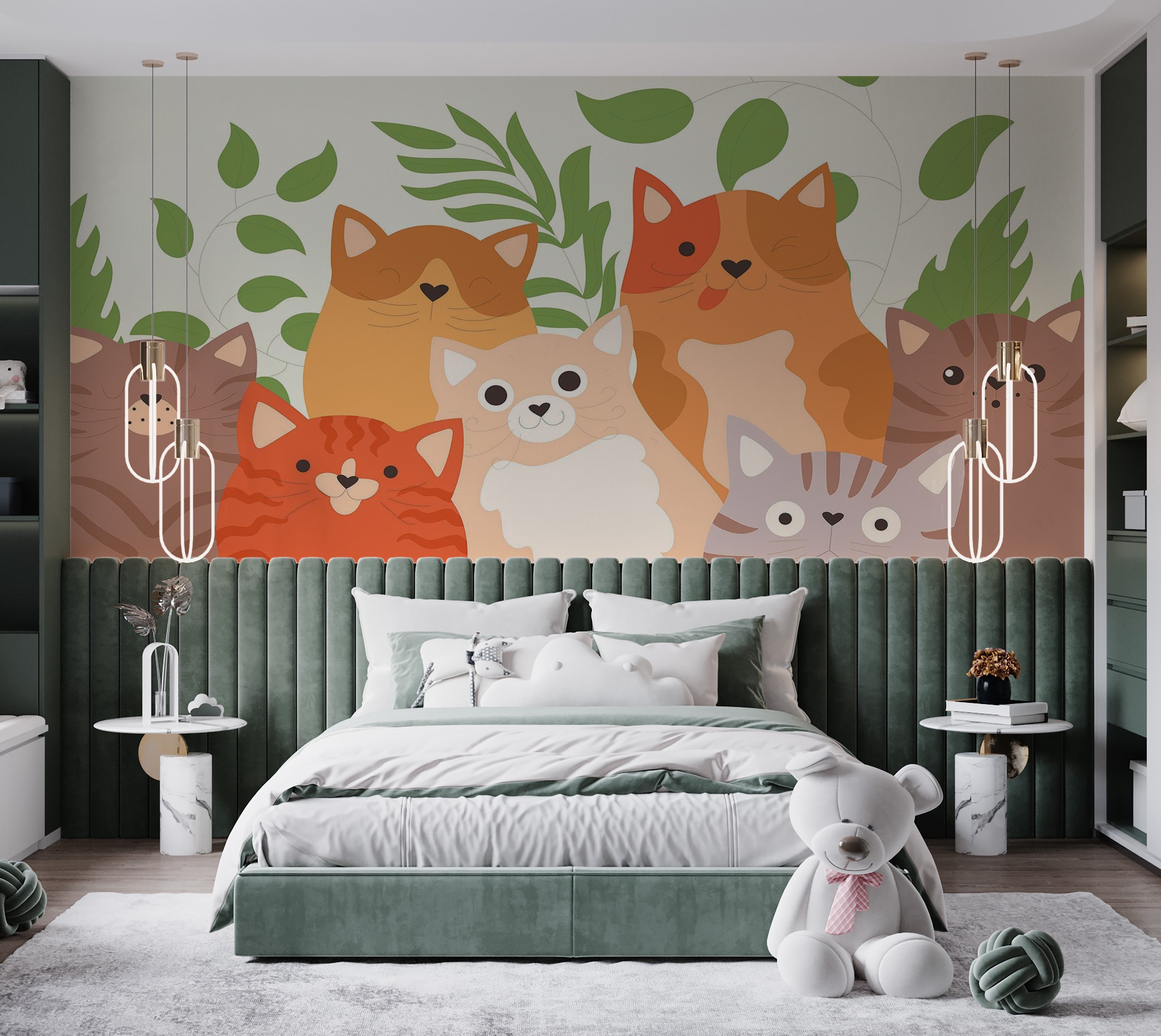 Premium Wallpaper Wall Mural - Cute Cats Illustration