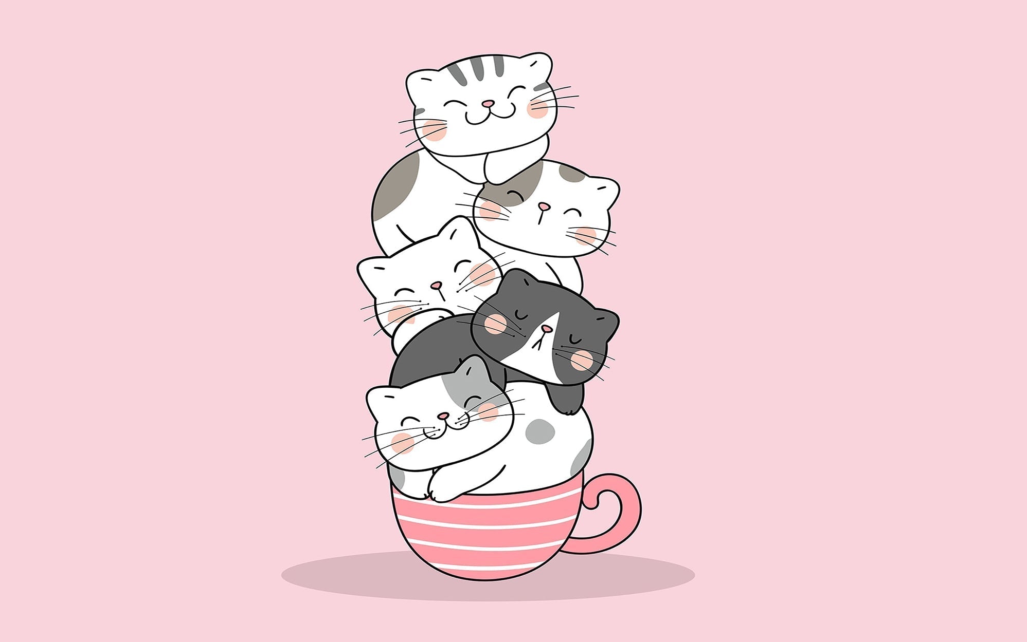 Premium Peel & Stick Wall Mural - Cute Cats Stack