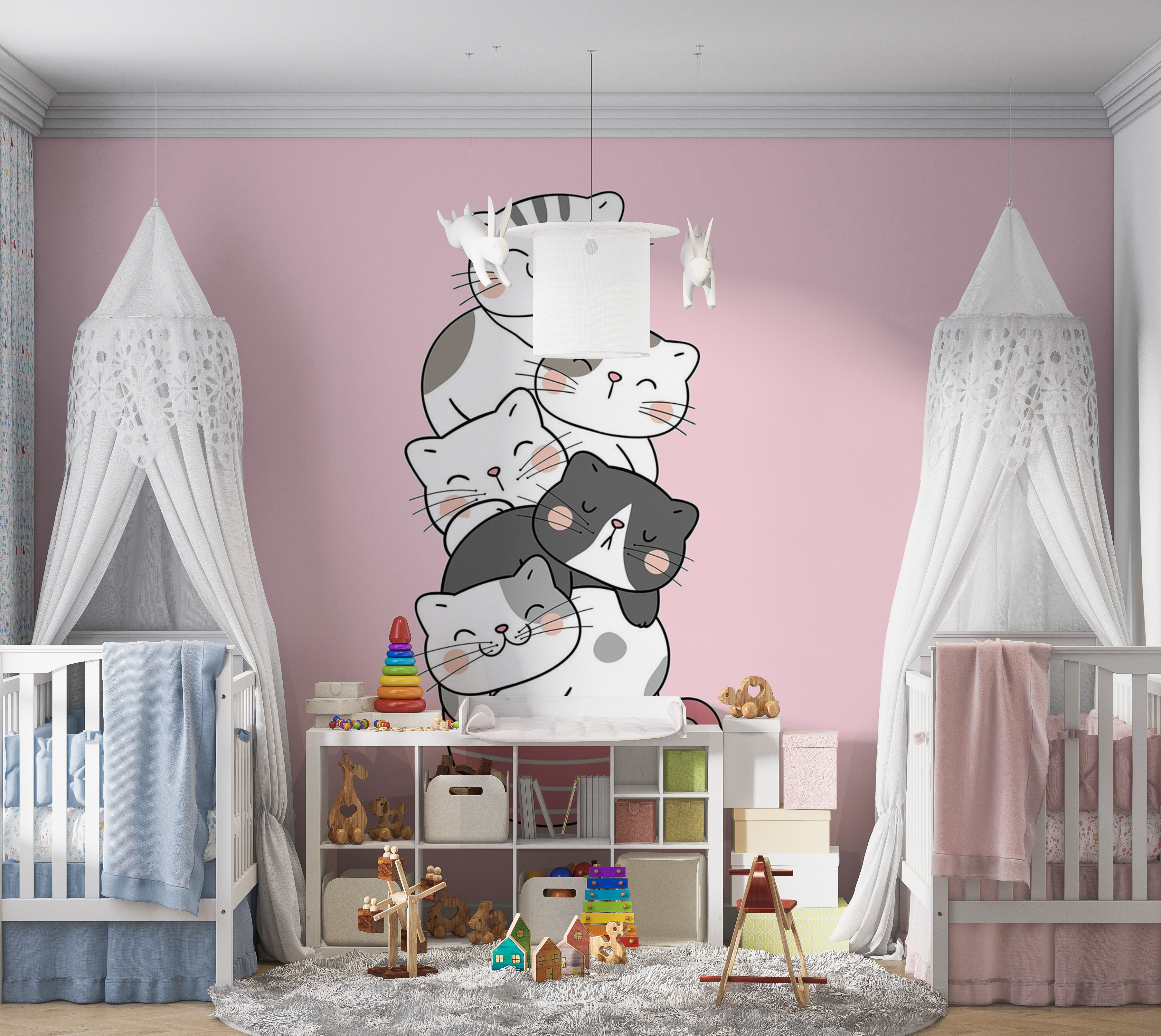 Premium Peel & Stick Wall Mural - Cute Cats Stack