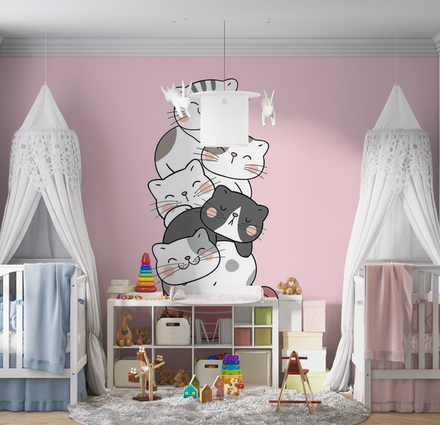 Premium Peel & Stick Wall Mural - Cute Cats Stack