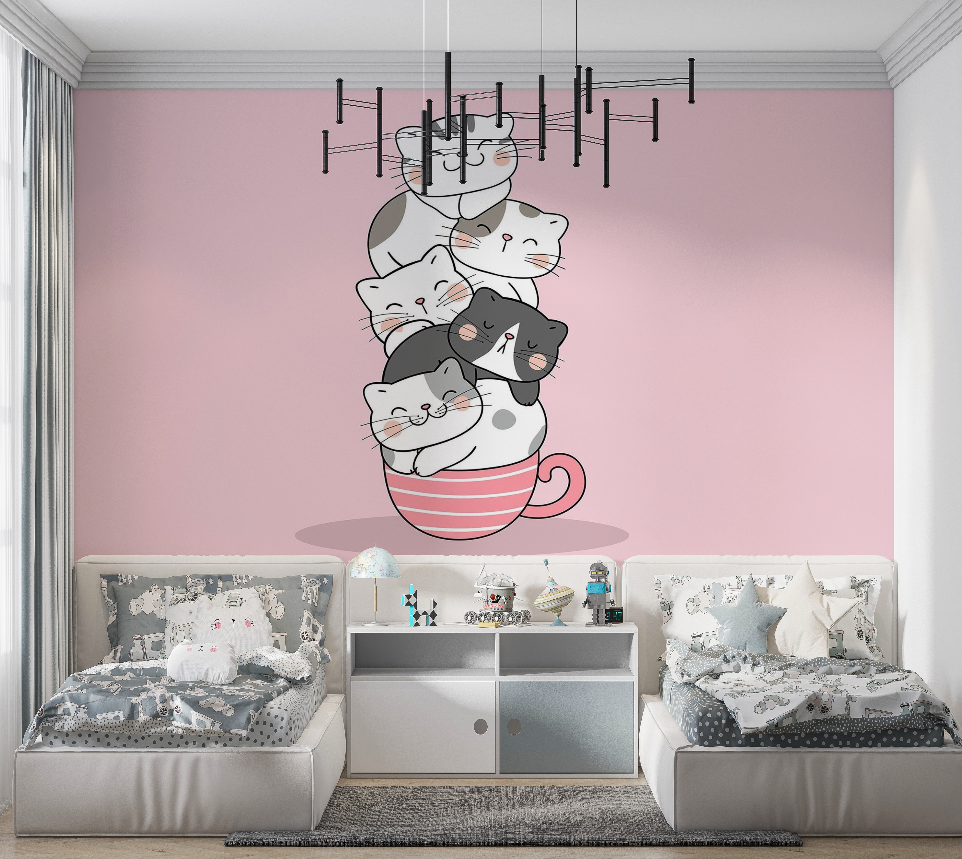 Premium Peel & Stick Wall Mural - Cute Cats Stack