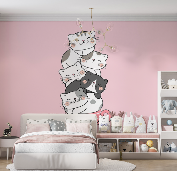 Premium Wallpaper Wall Mural - Cute Cats Stack 60"Wx40"H / Non-Woven Fleece