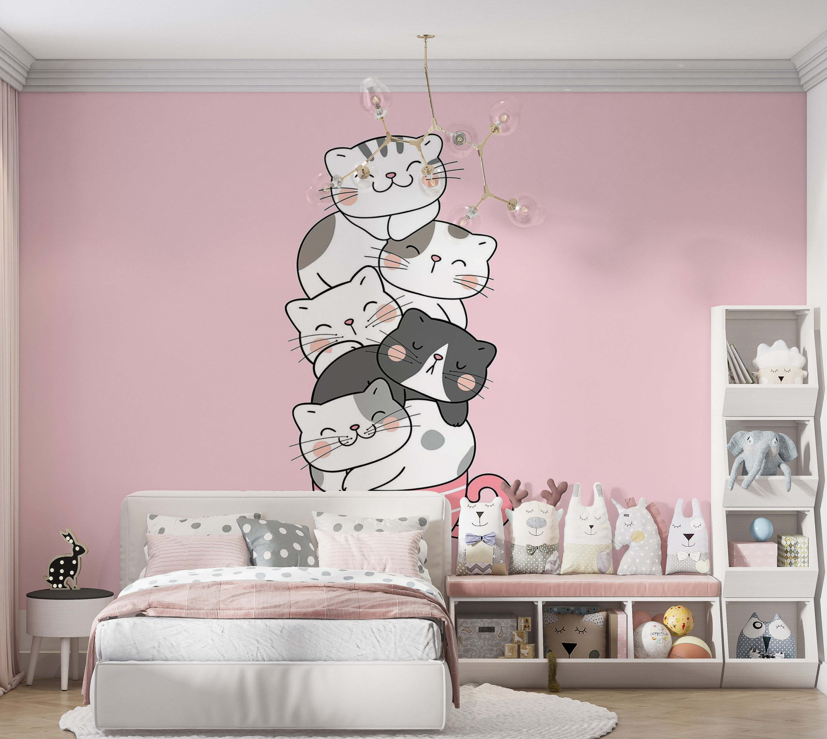 Premium Peel & Stick Wall Mural - Cute Cats Stack