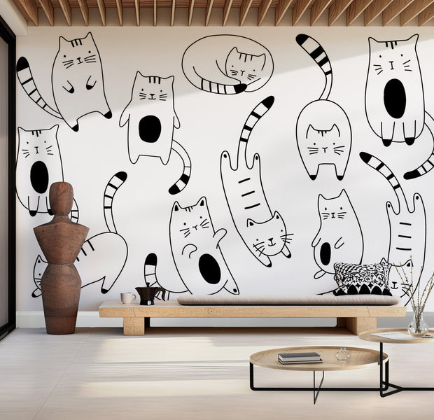 Premium Wallpaper Wall Mural - Cute Cats 60"Wx40"H / Non-Woven Fleece