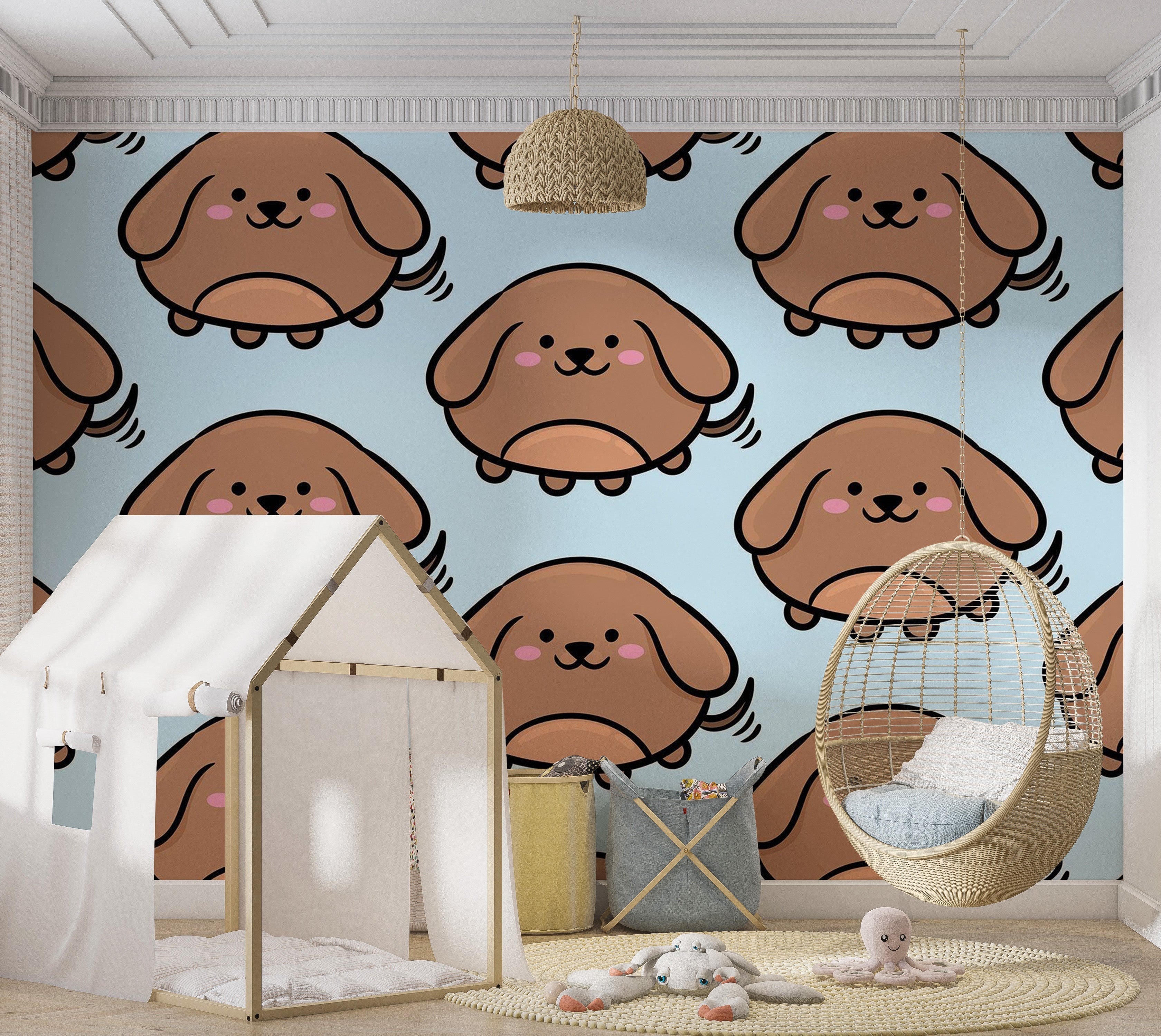 Premium Peel & Stick Wall Mural - Cute Puppy Pattern