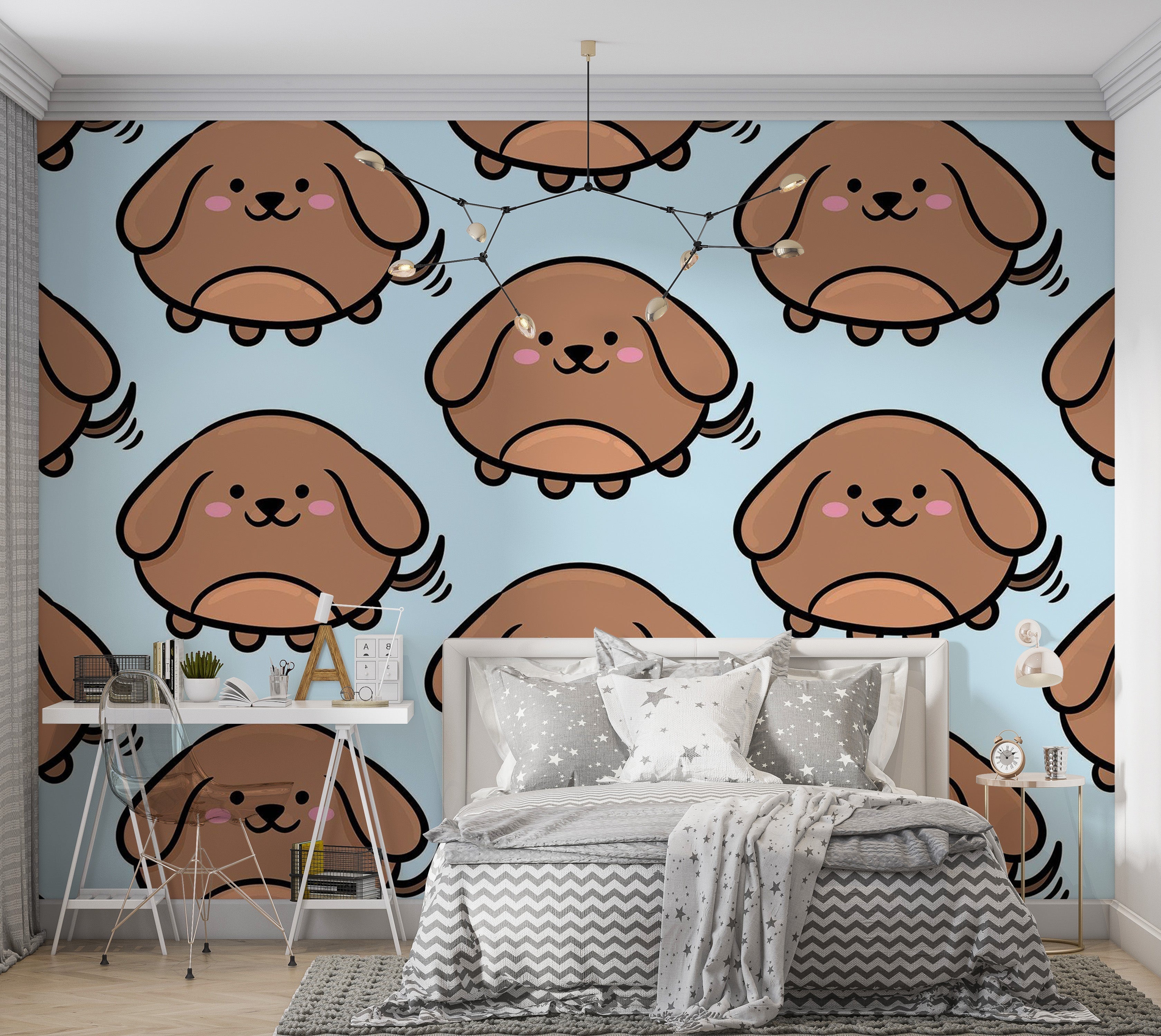 Premium Peel & Stick Wall Mural - Cute Puppy Pattern