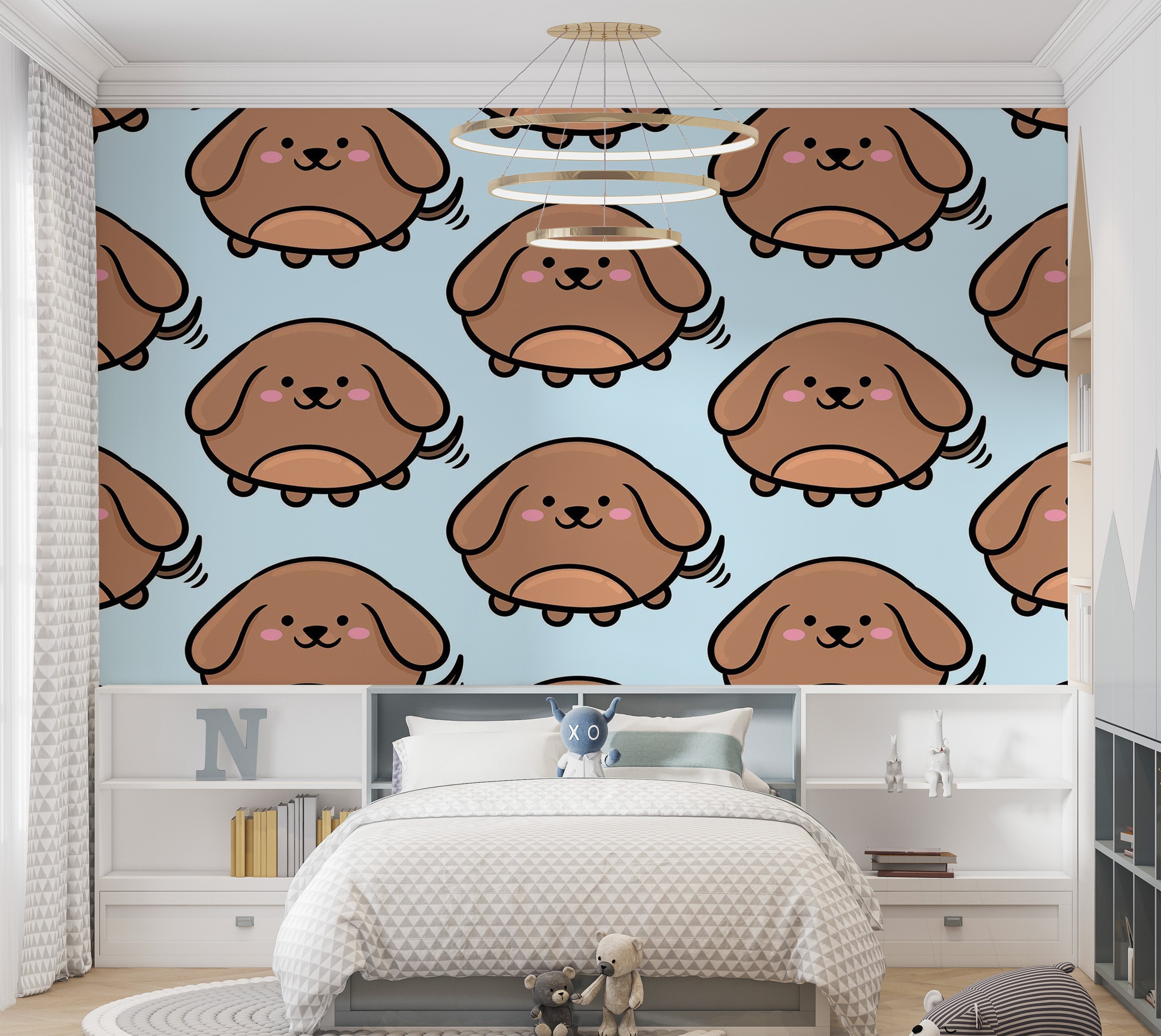 Premium Peel & Stick Wall Mural - Cute Puppy Pattern