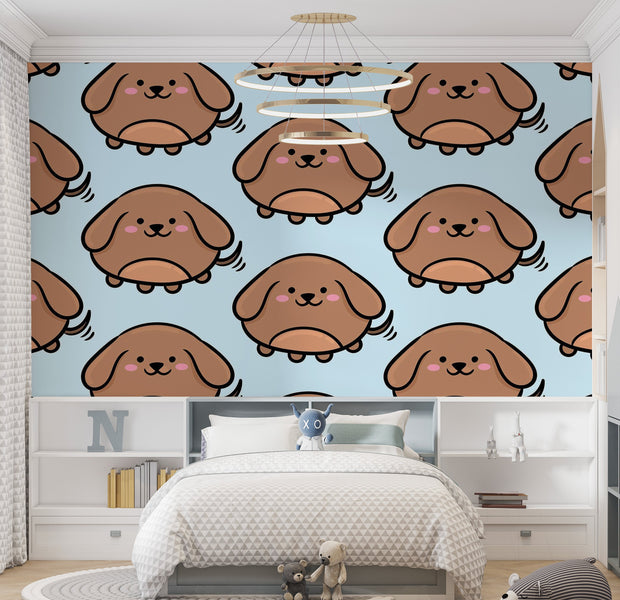 Premium Peel & Stick Wall Mural - Cute Puppy Pattern