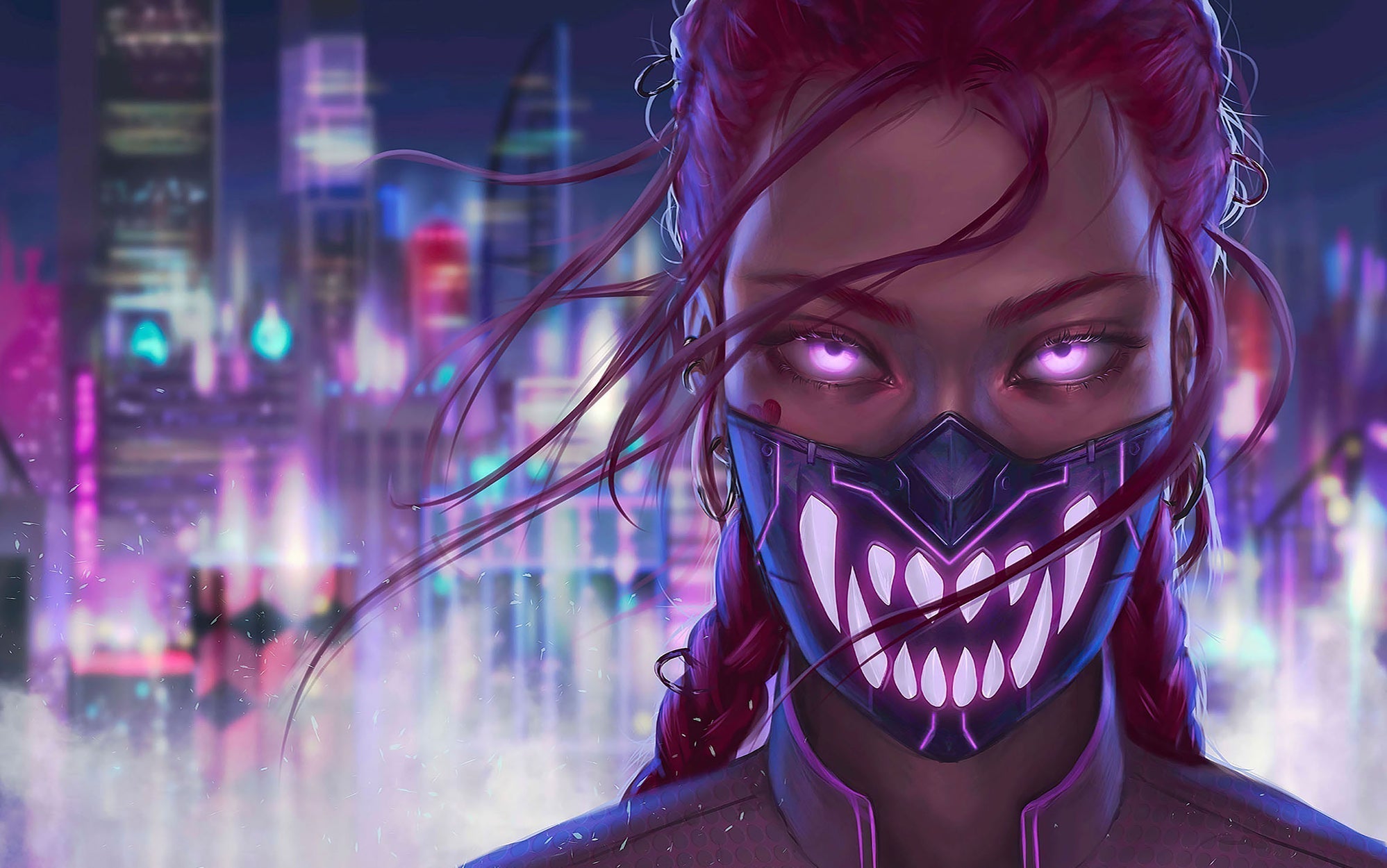 Premium Peel & Stick Wall Mural - Cyberpunk City Character