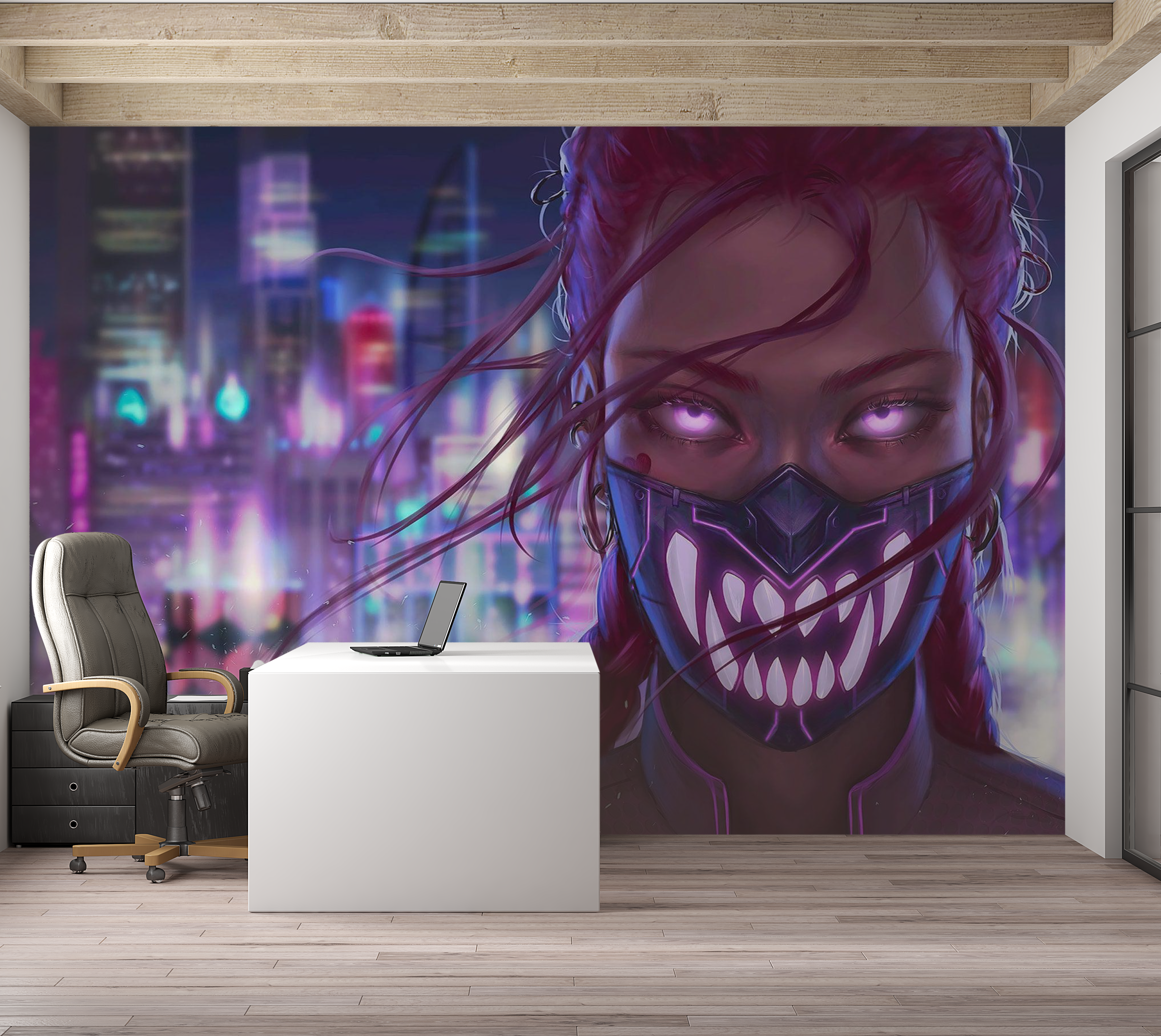 Premium Peel & Stick Wall Mural - Cyberpunk City Character
