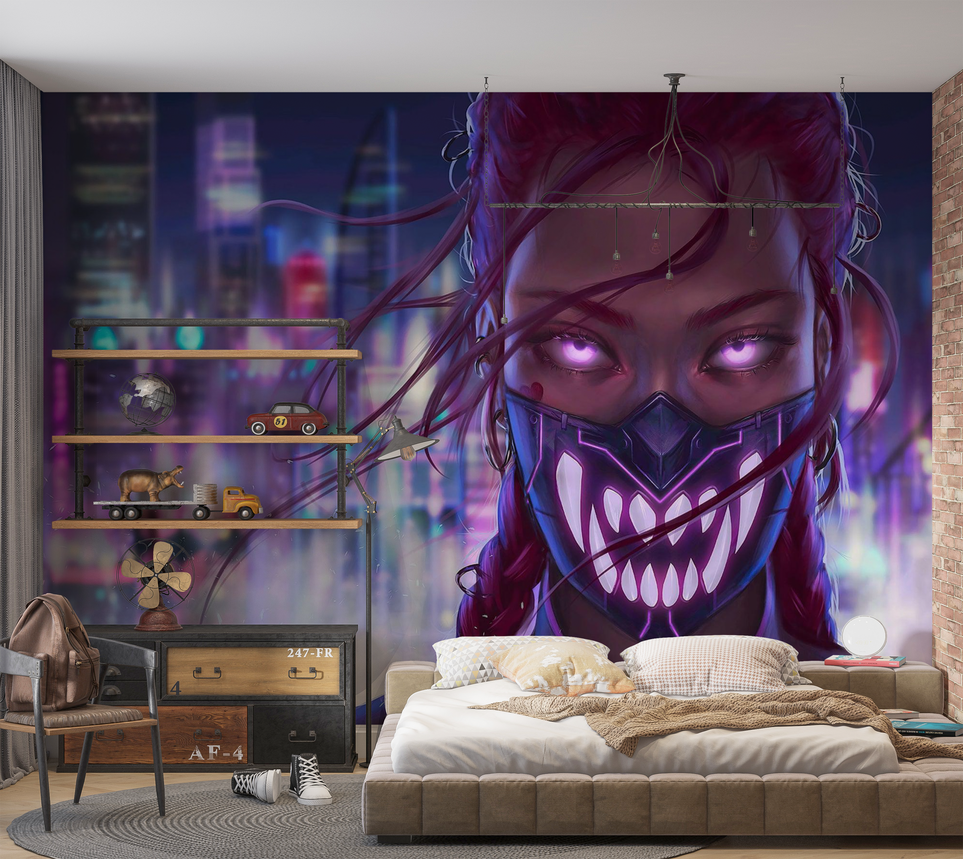 Premium Peel & Stick Wall Mural - Cyberpunk City Character