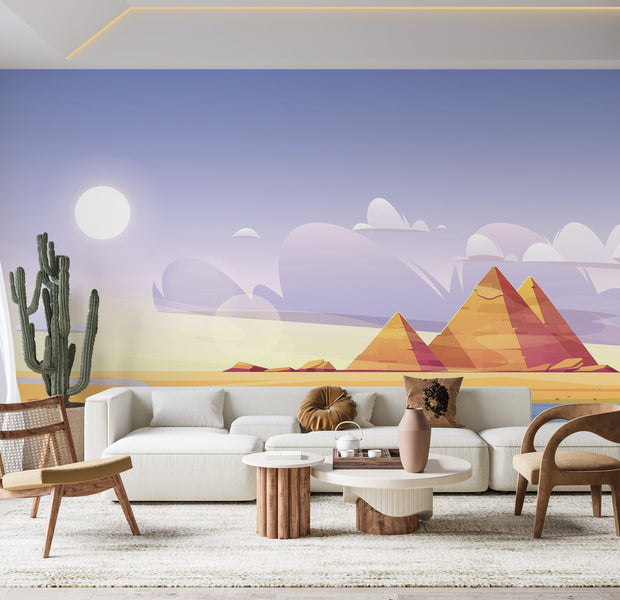 Premium Wallpaper Wall Mural - Desert Pyramids Scenery 60"Wx40"H / Non-Woven Fleece