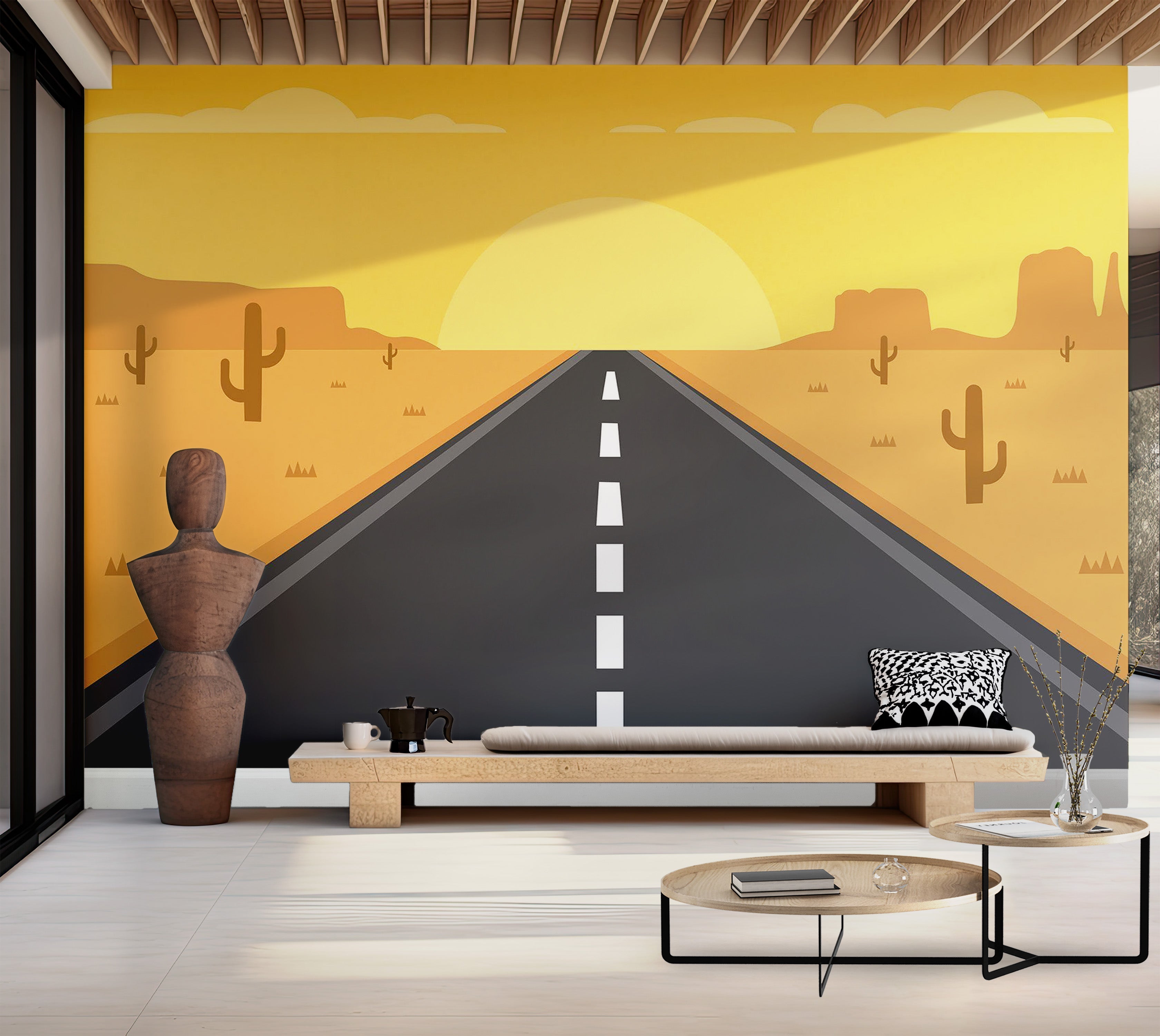 Premium Peel & Stick Wall Mural - Desert Road Sunset