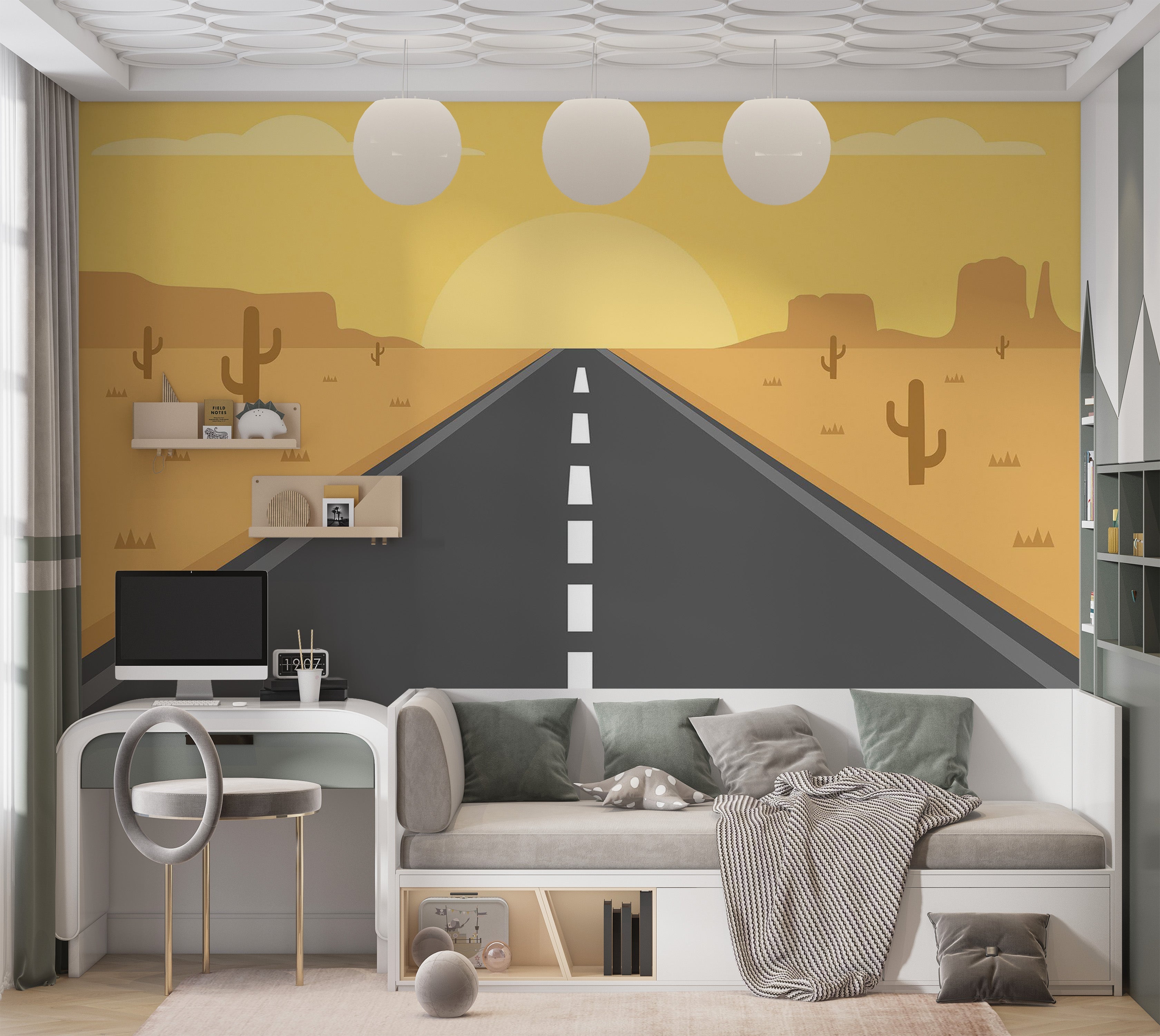 Premium Peel & Stick Wall Mural - Desert Road Sunset