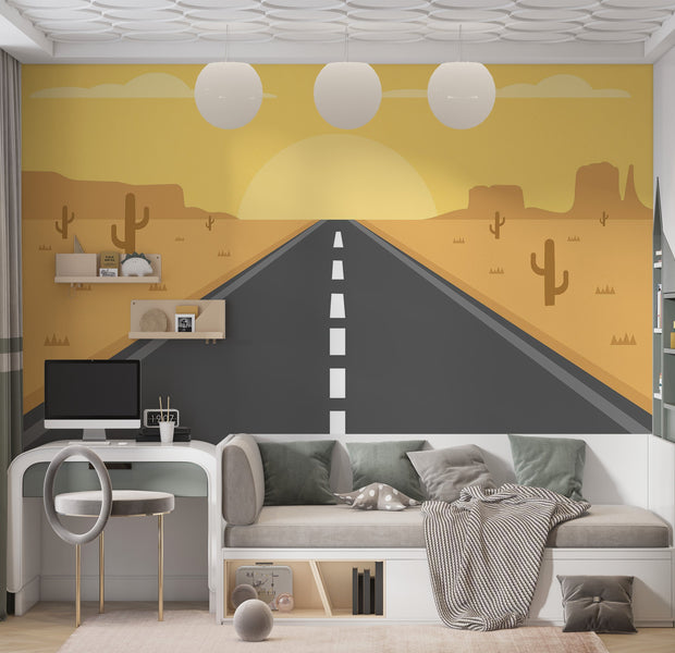 Premium Peel & Stick Wall Mural - Desert Road Sunset