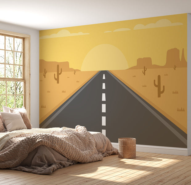 Premium Wallpaper Wall Mural - Desert Road Sunset 60"Wx40"H / Non-Woven Fleece