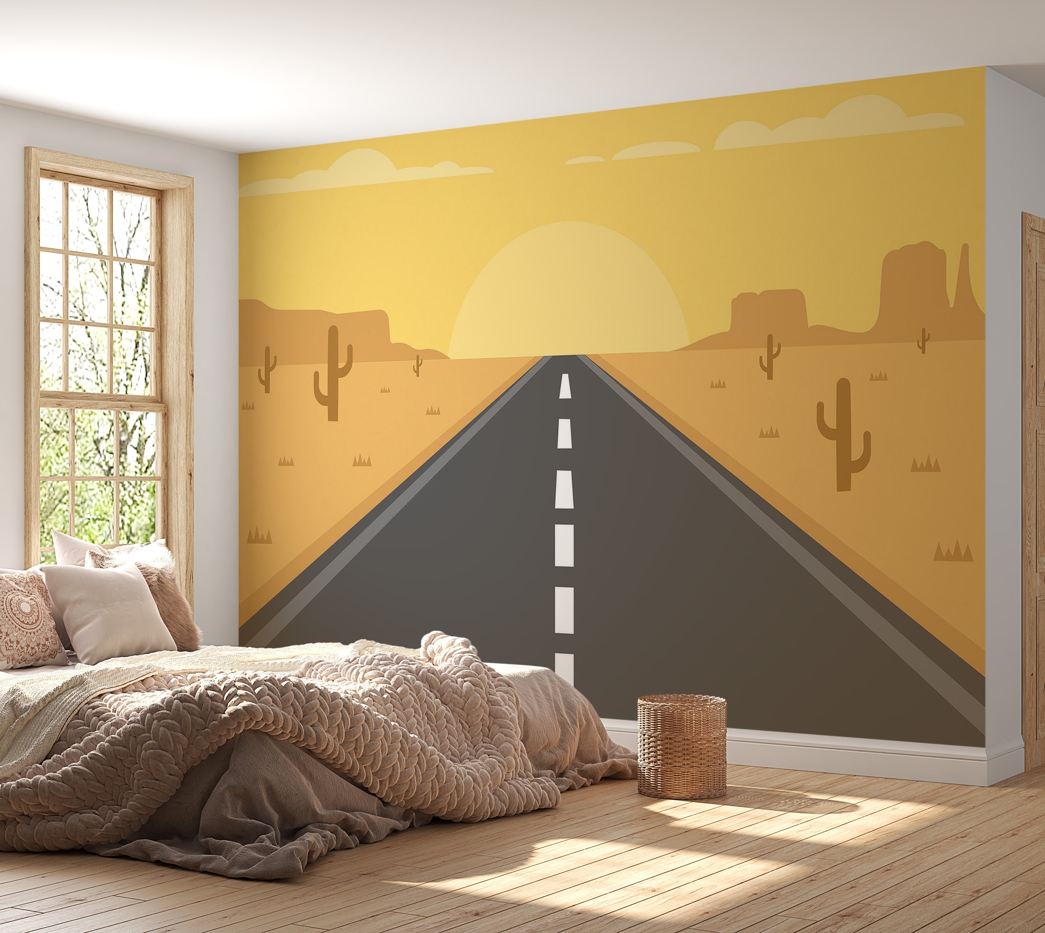 Premium Peel & Stick Wall Mural - Desert Road Sunset