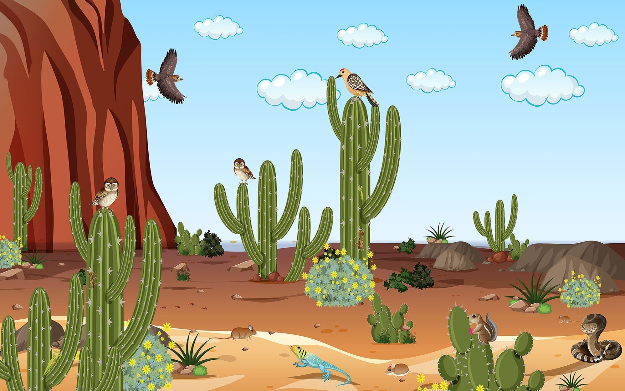 Premium Peel & Stick Wall Mural - Desert Wildlife Scene
