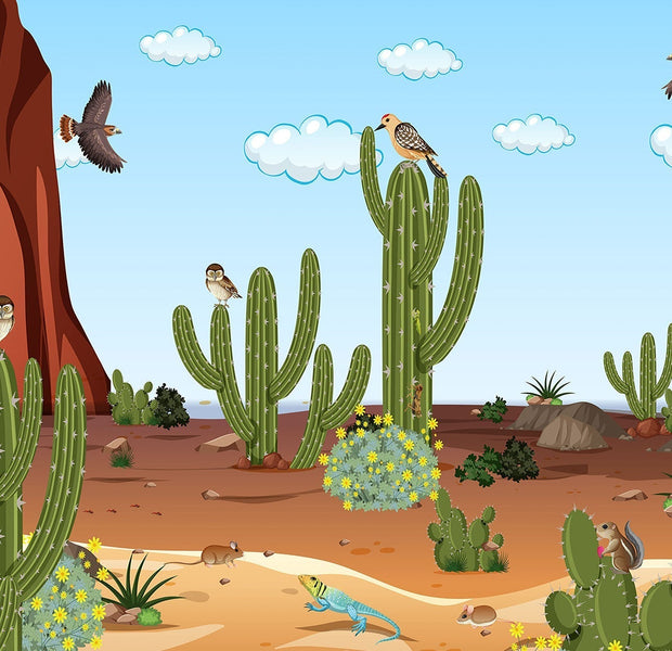 Premium Peel & Stick Wall Mural - Desert Wildlife Scene