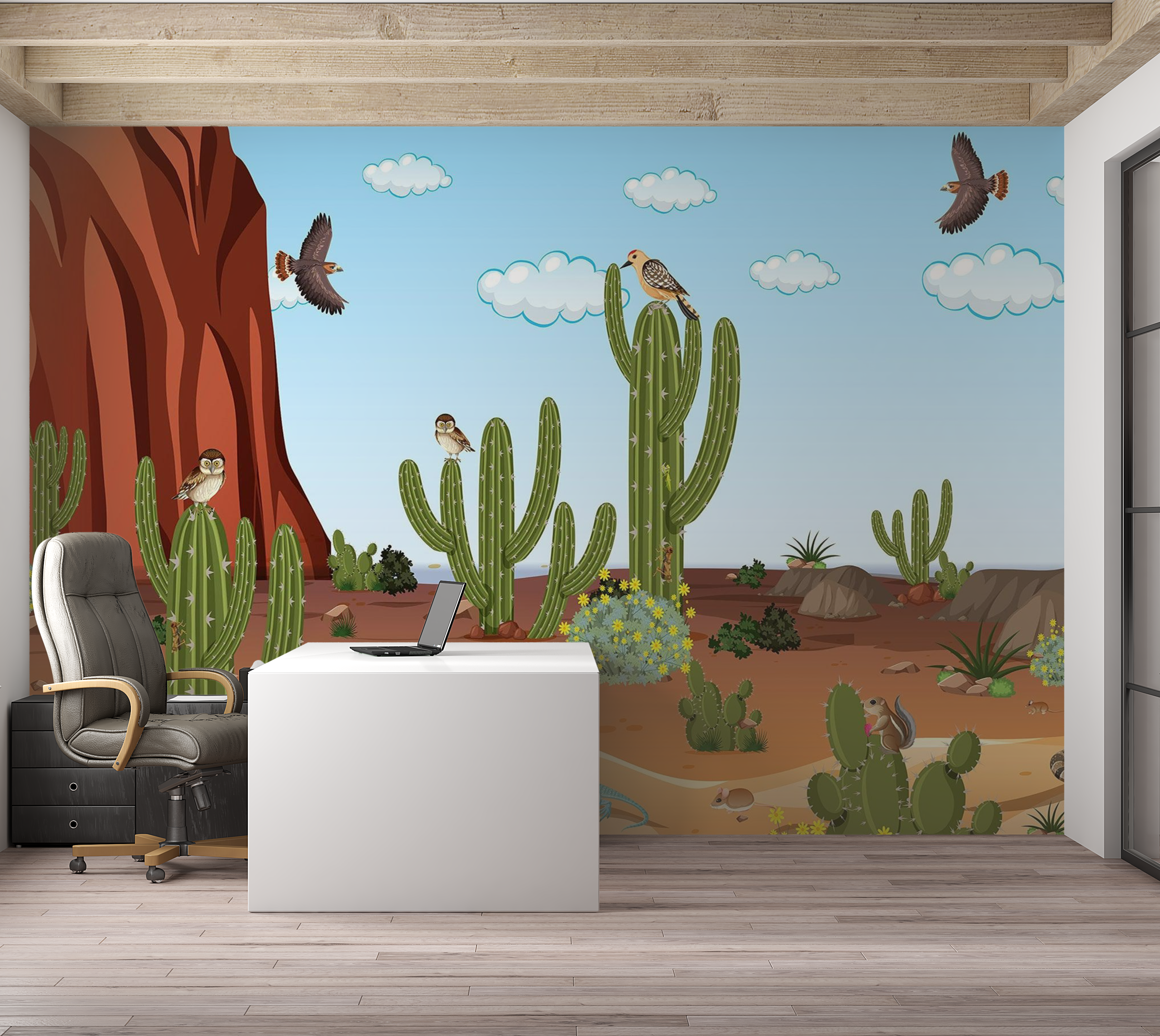 Premium Peel & Stick Wall Mural - Desert Wildlife Scene