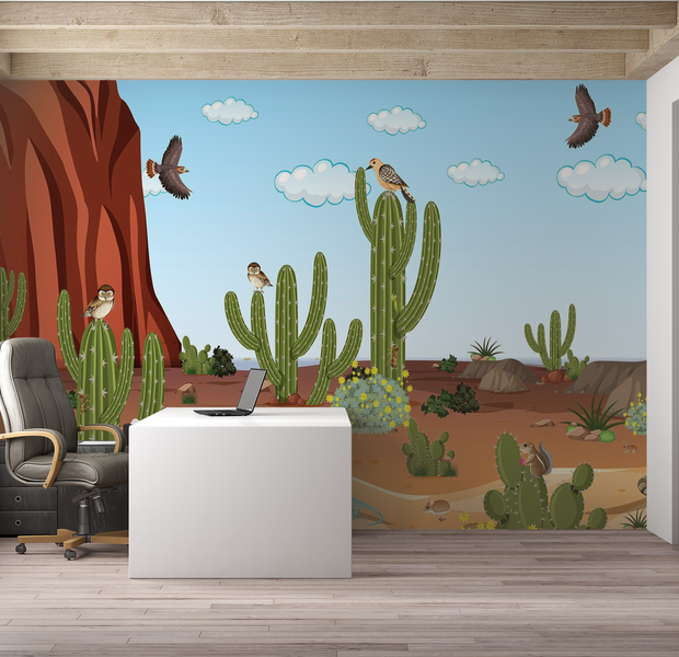 Premium Peel & Stick Wall Mural - Desert Wildlife Scene