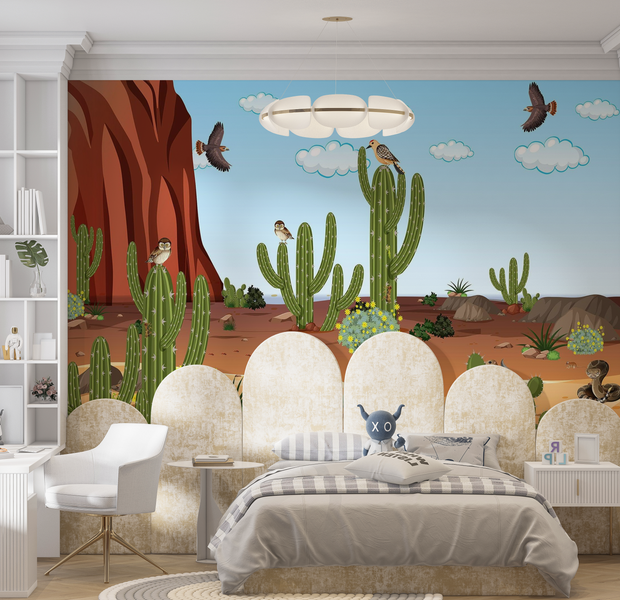Premium Wallpaper Wall Mural - Desert Wildlife Scene 60"Wx40"H / Non-Woven Fleece